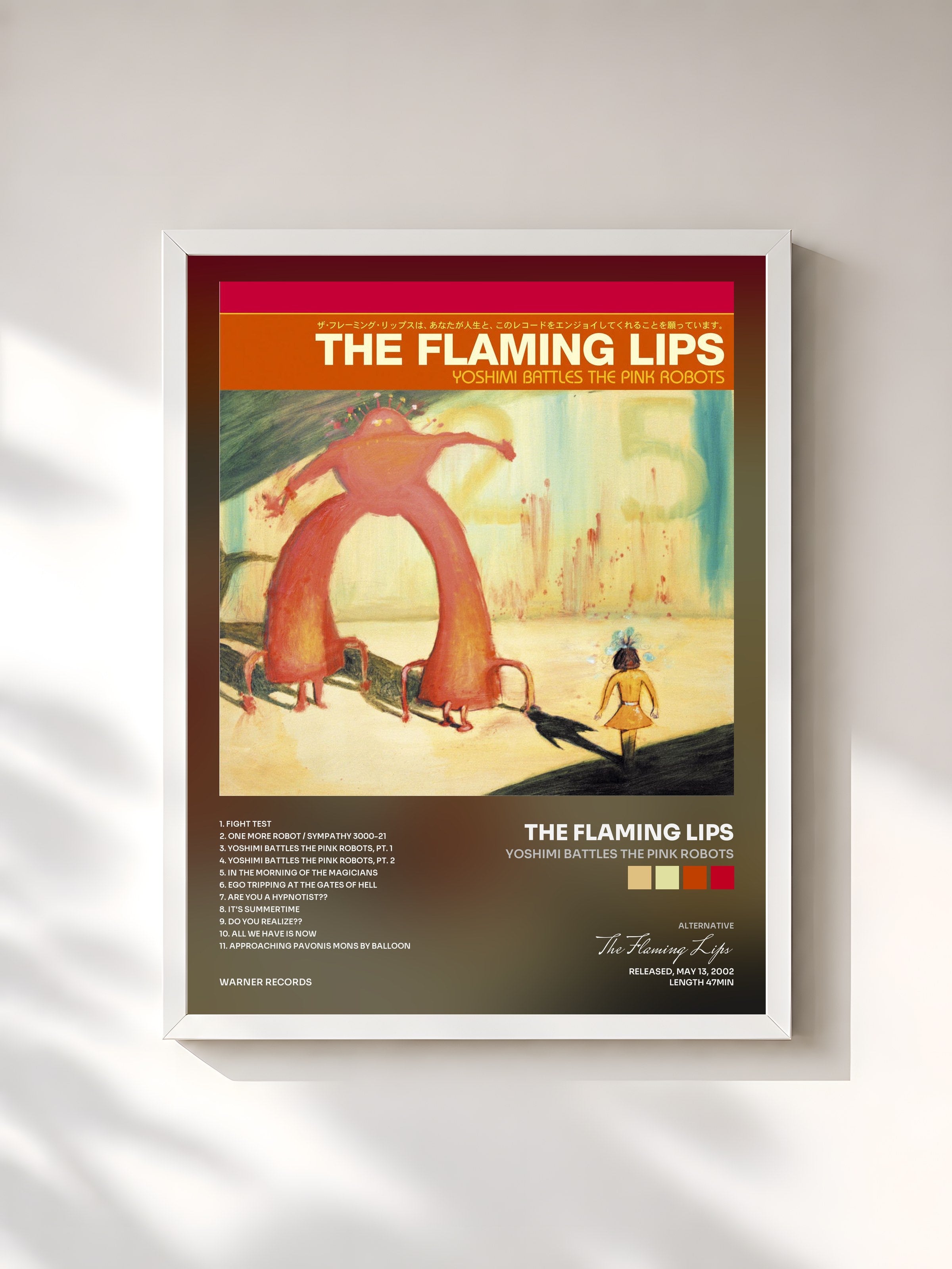#blanc Tableau de l'album Yoshimi Battles the Pink Robots de The Flaming Lips, cadre blanc, imprimé et encadré en France