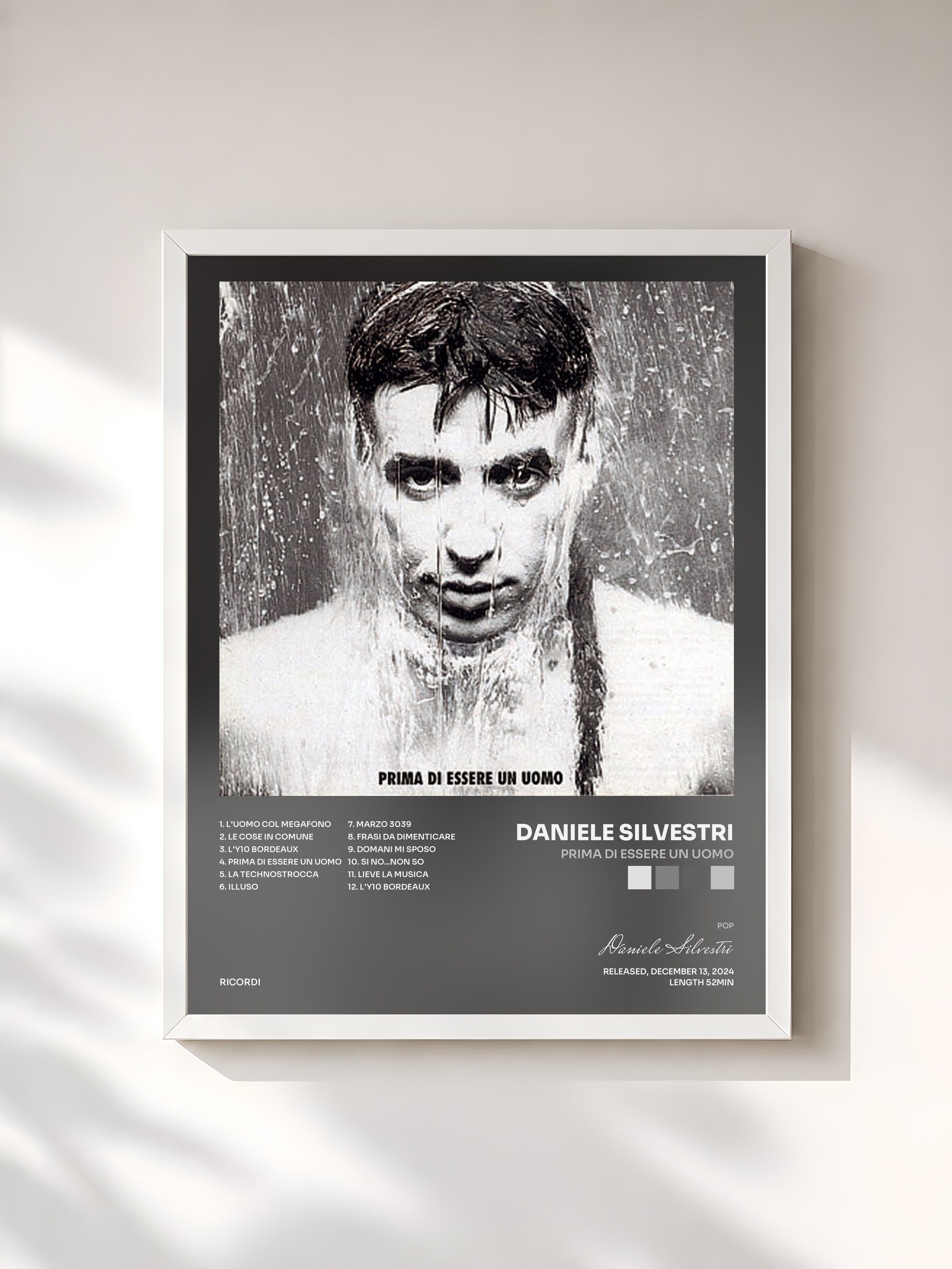 #blanc Tableau de l'album Prima Di Essere Un Uomo de Daniele Silvestri, cadre blanc, imprimé et encadré en France