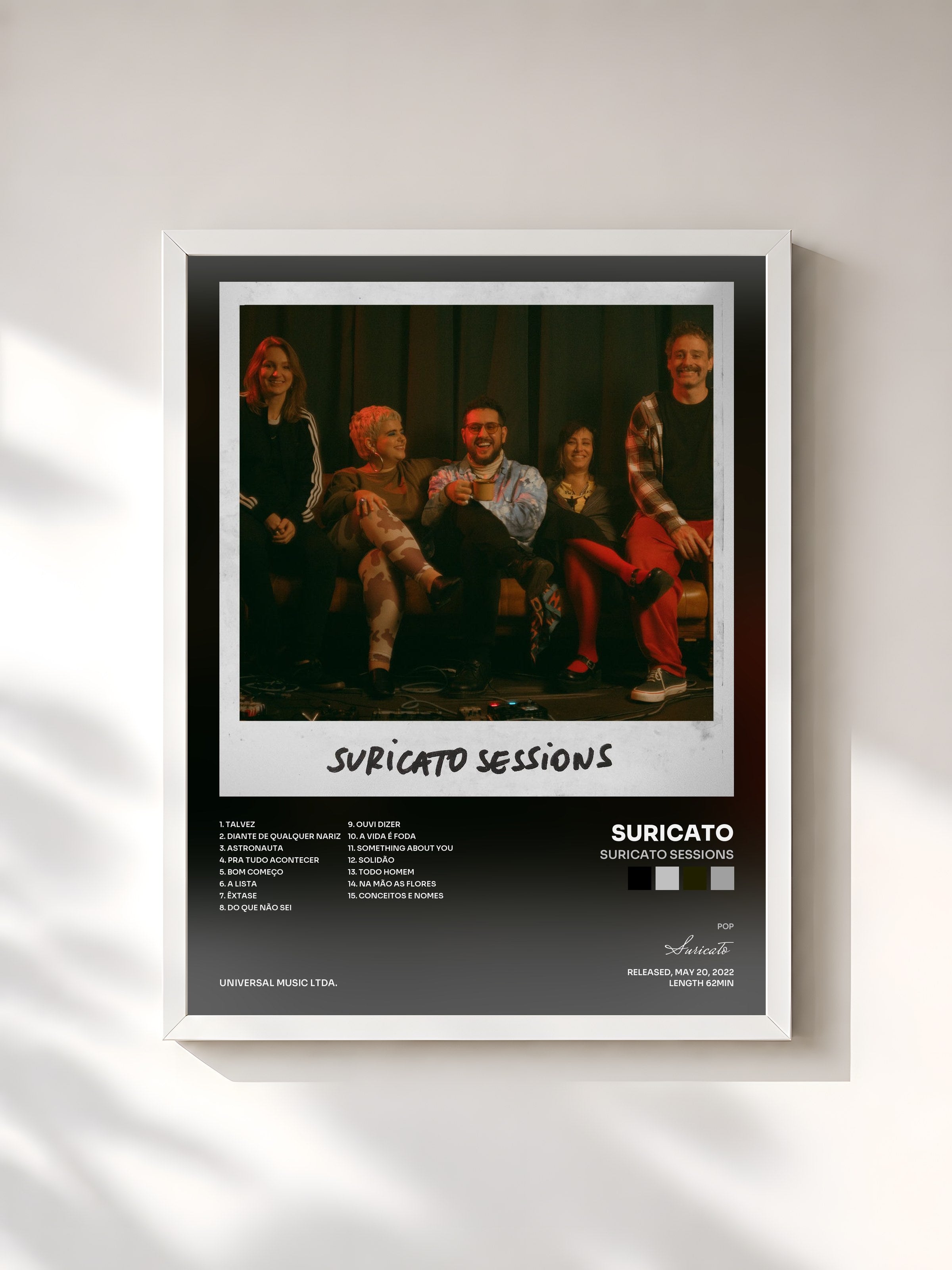 #blanc Tableau de l'album Suricato Sessions de Suricato, cadre blanc, imprimé et encadré en France