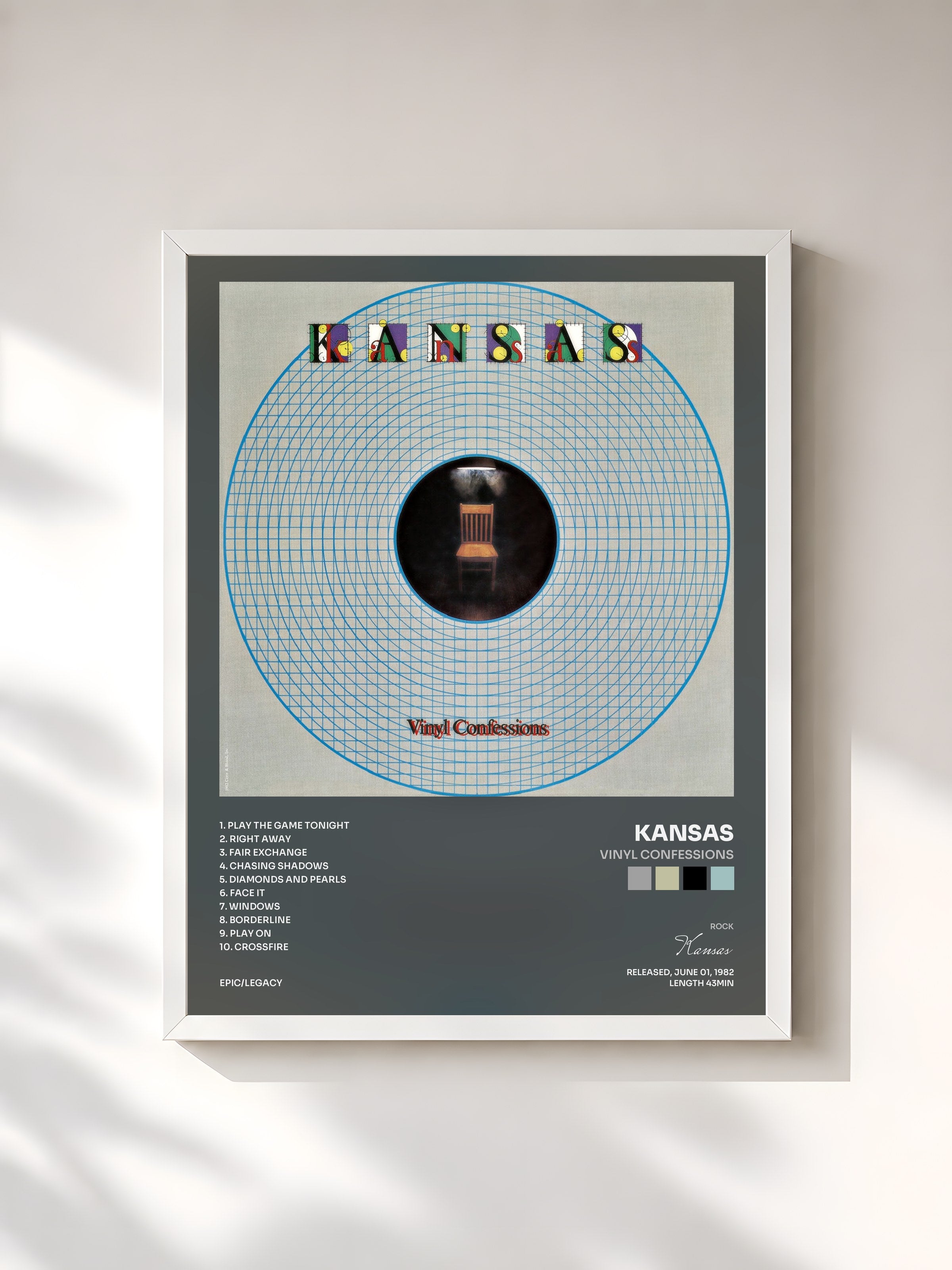 #blanc Tableau de l'album Vinyl Confessions de Kansas, cadre blanc, imprimé et encadré en France