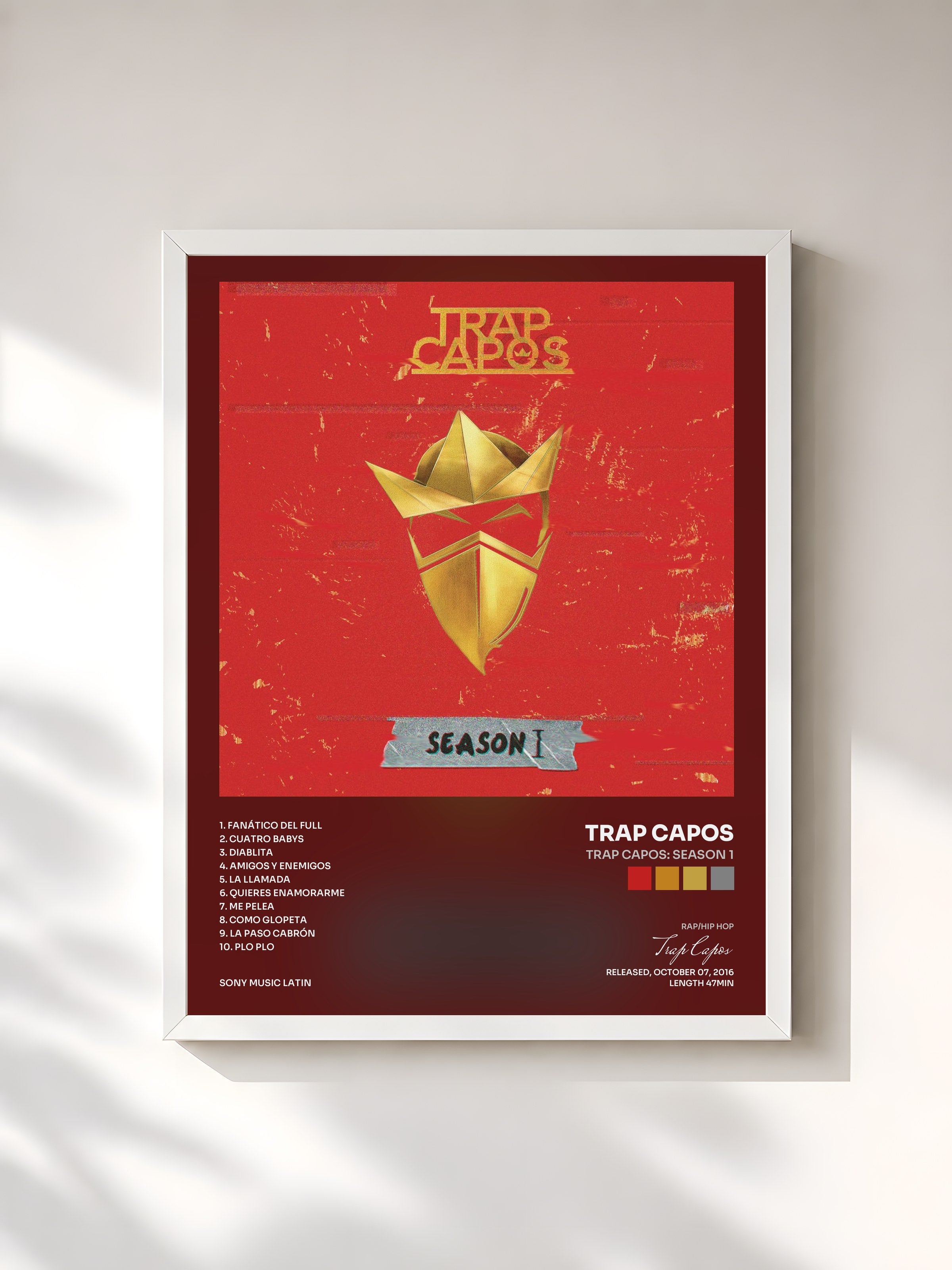 #blanc Tableau de l'album Trap Capos: Season 1 de Trap Capos, cadre blanc, imprimé et encadré en France
