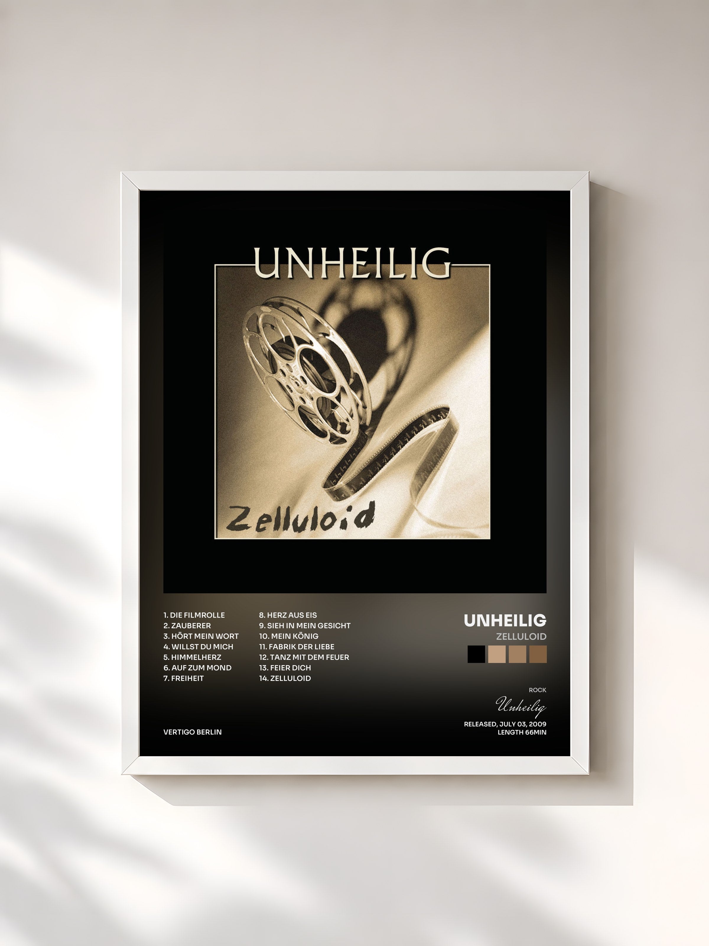 #blanc Tableau de l'album Zelluloid de Unheilig, cadre blanc, imprimé et encadré en France