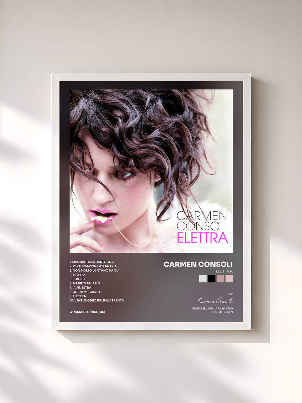 #blanc Tableau de l'album Elettra de Carmen Consoli, cadre blanc, imprimé et encadré en France