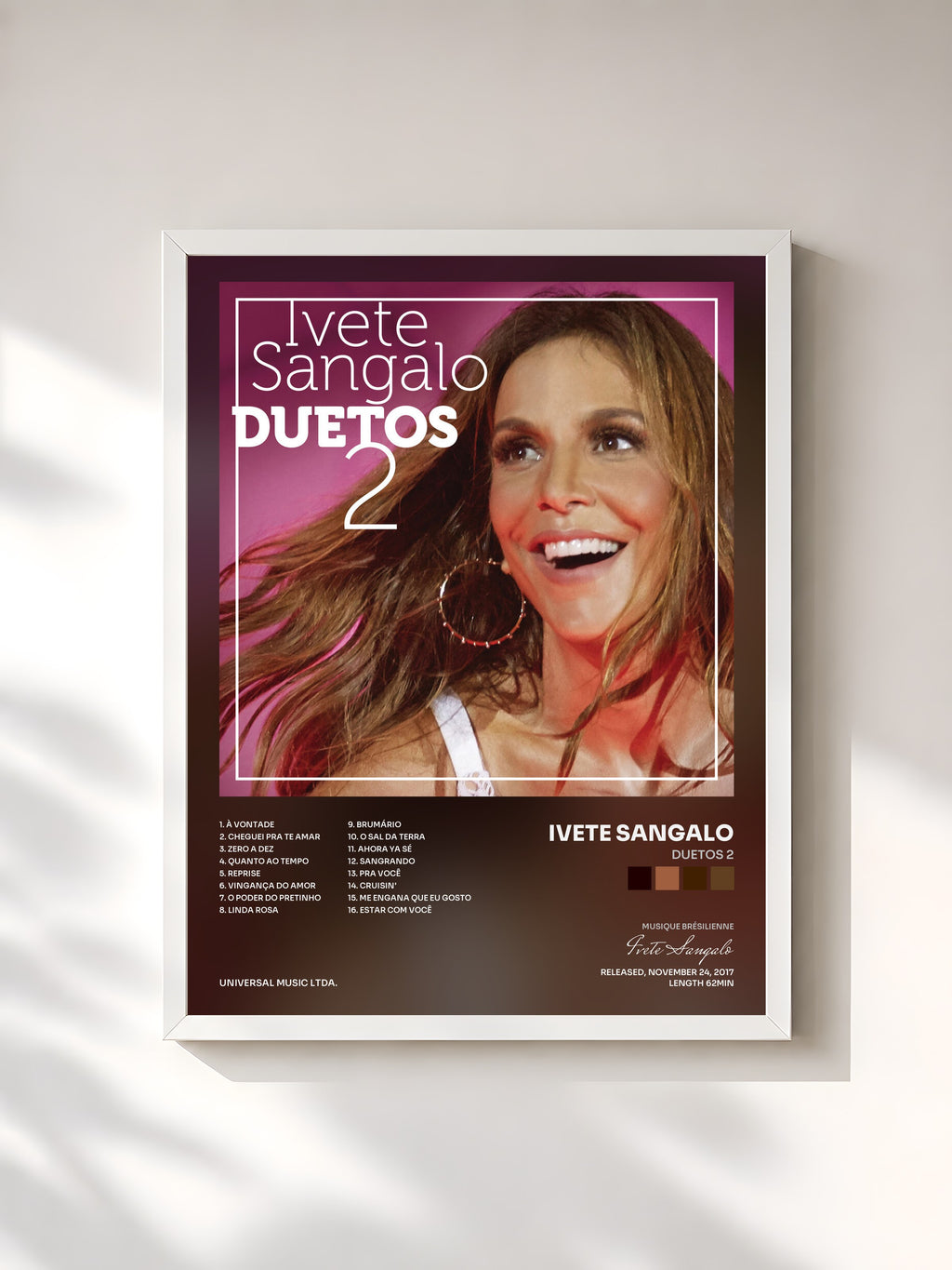 #blanc Tableau de l'album Duetos 2 de Ivete Sangalo, cadre blanc, imprimé et encadré en France