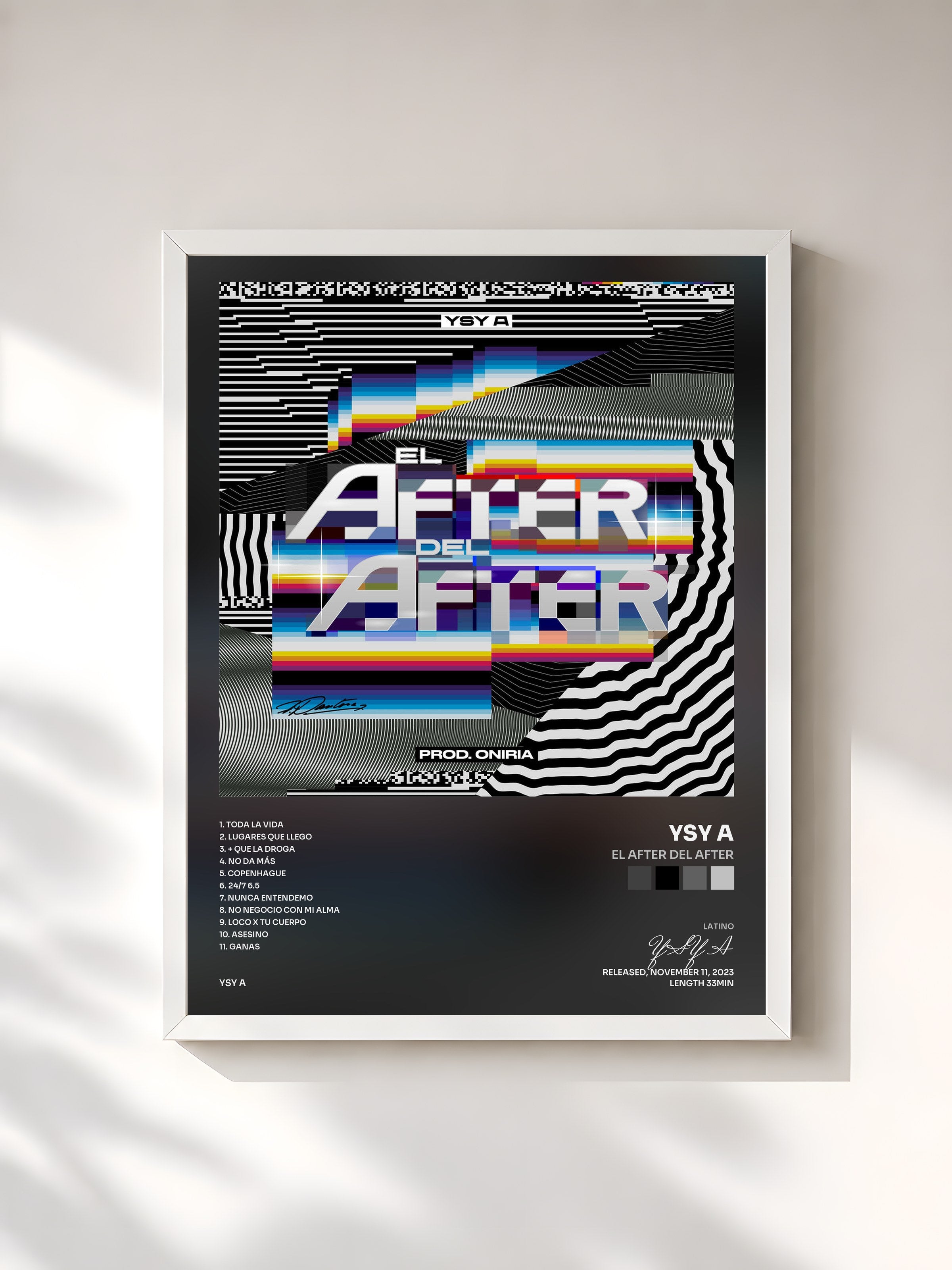#blanc Tableau de l'album EL AFTER DEL AFTER de YSY A, cadre blanc, imprimé et encadré en France
