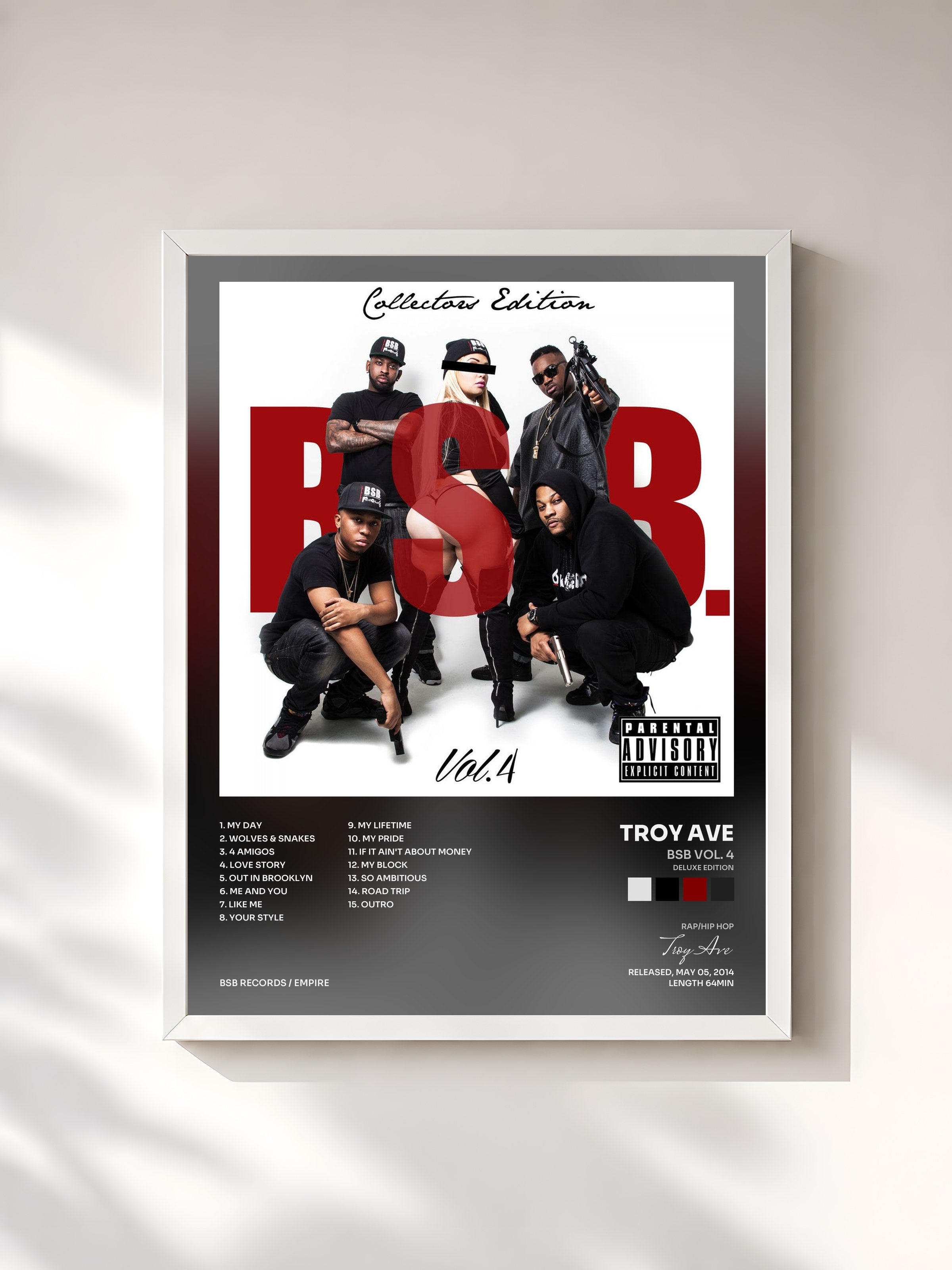 #blanc Tableau de l'album BSB Vol. 4 (Deluxe Edition) de Troy Ave, cadre blanc, imprimé et encadré en France