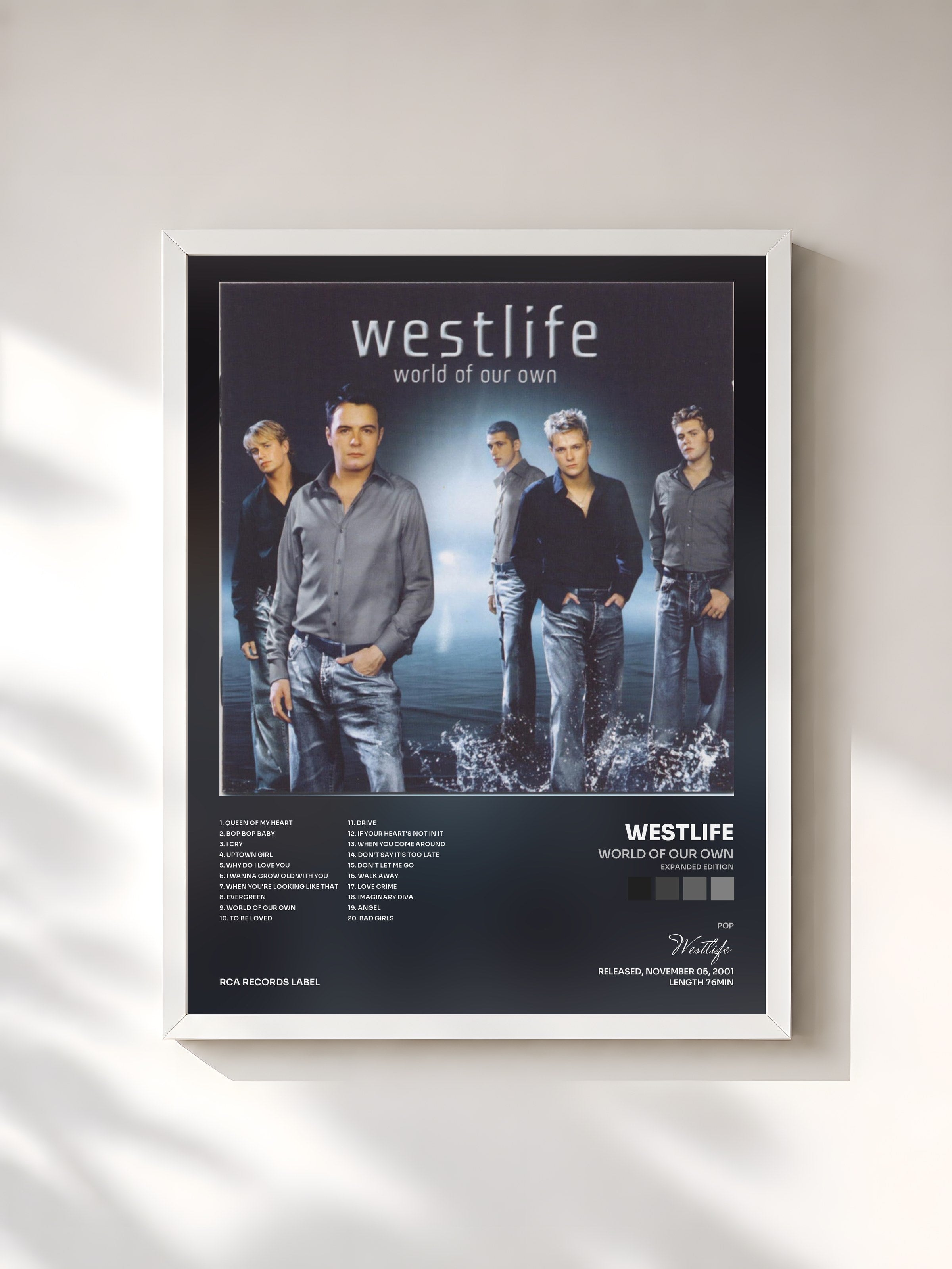 #blanc Tableau de l'album World of Our Own (Expanded Edition) de Westlife, cadre blanc, imprimé et encadré en France