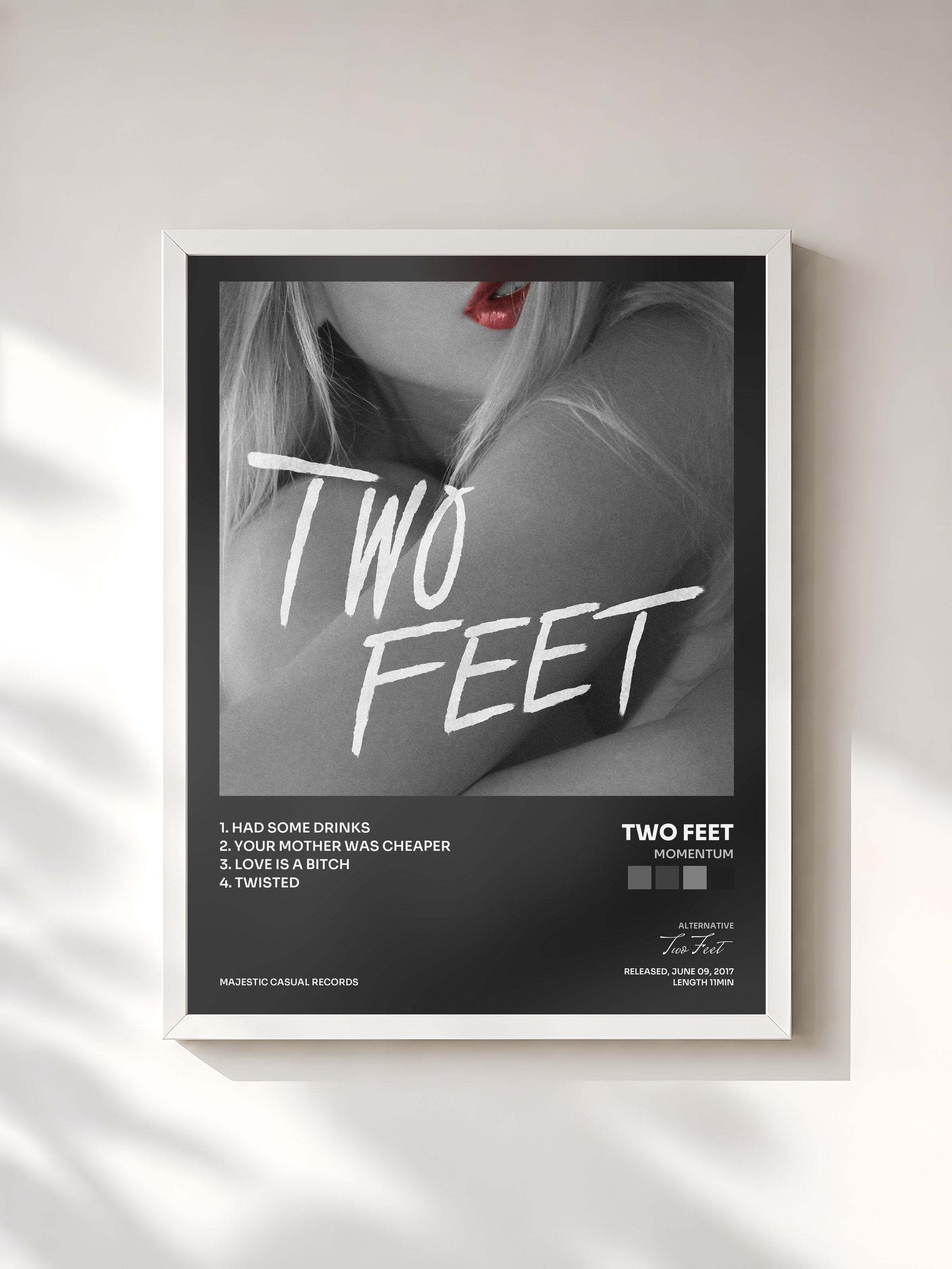 #blanc Tableau de l'album Momentum de Two Feet, cadre blanc, imprimé et encadré en France