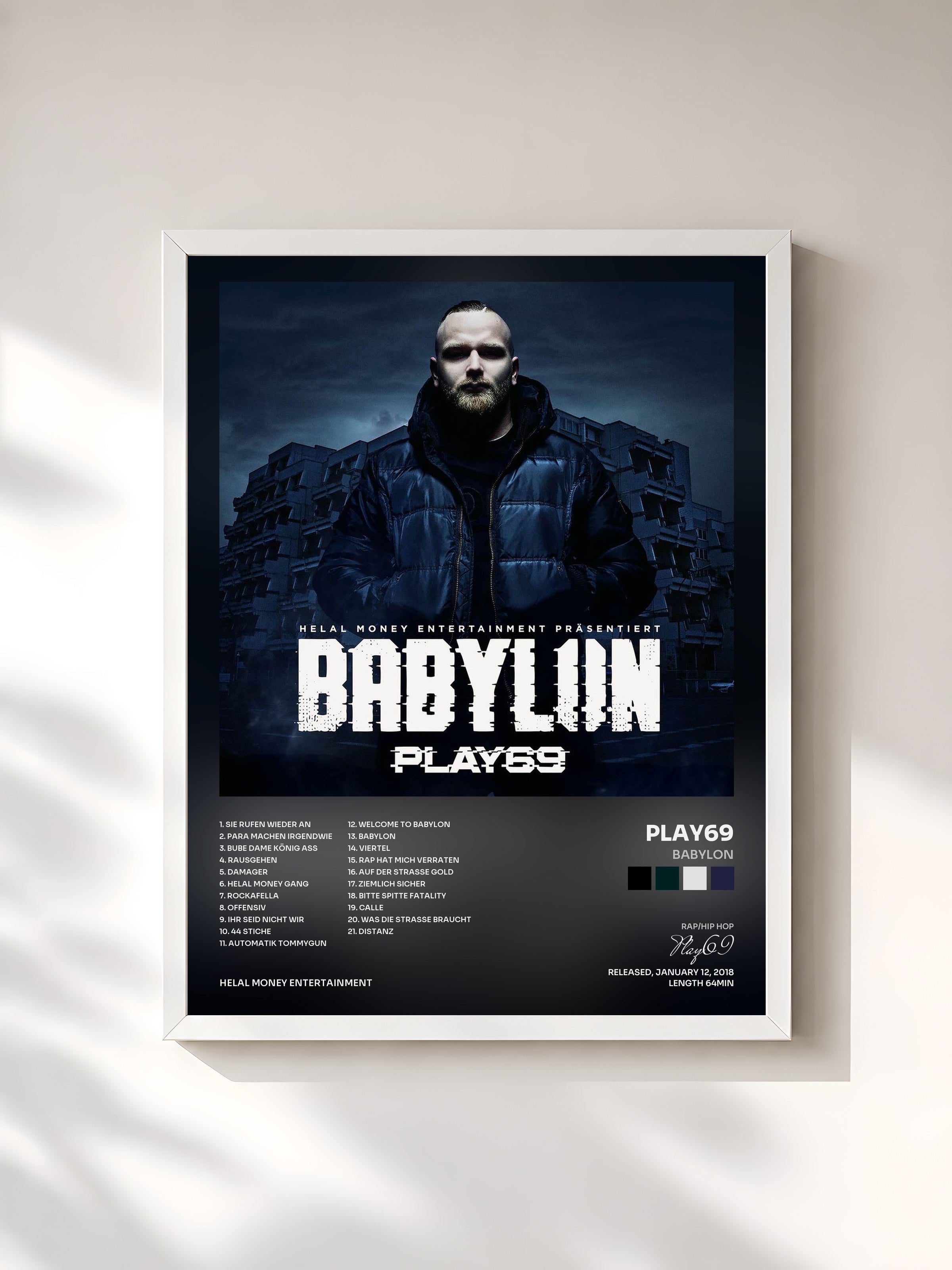 #blanc Tableau de l'album Babylon de Play69, cadre blanc, imprimé et encadré en France