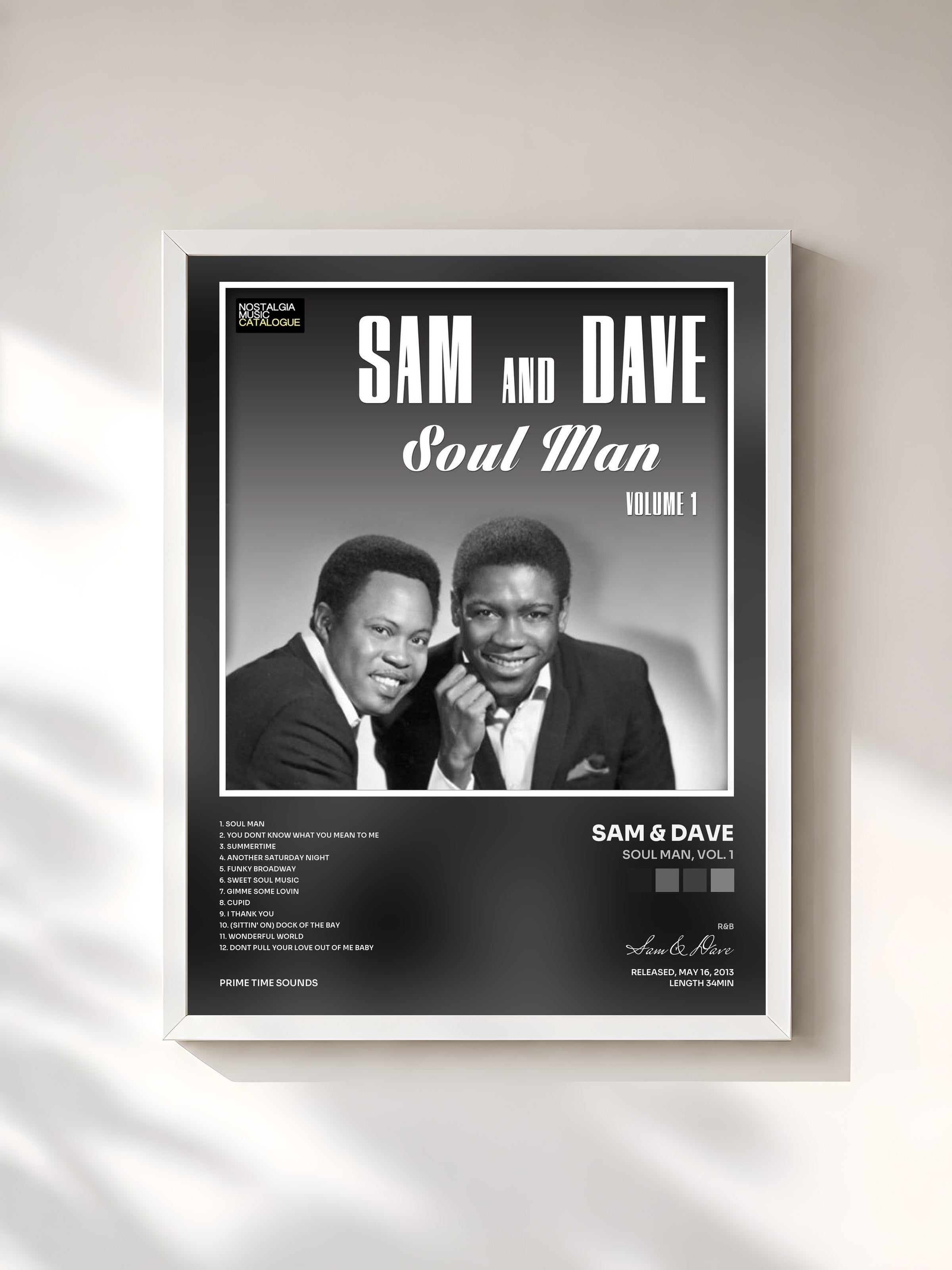 #blanc Tableau de l'album Soul Man, Vol. 1 de Sam & Dave, cadre blanc, imprimé et encadré en France