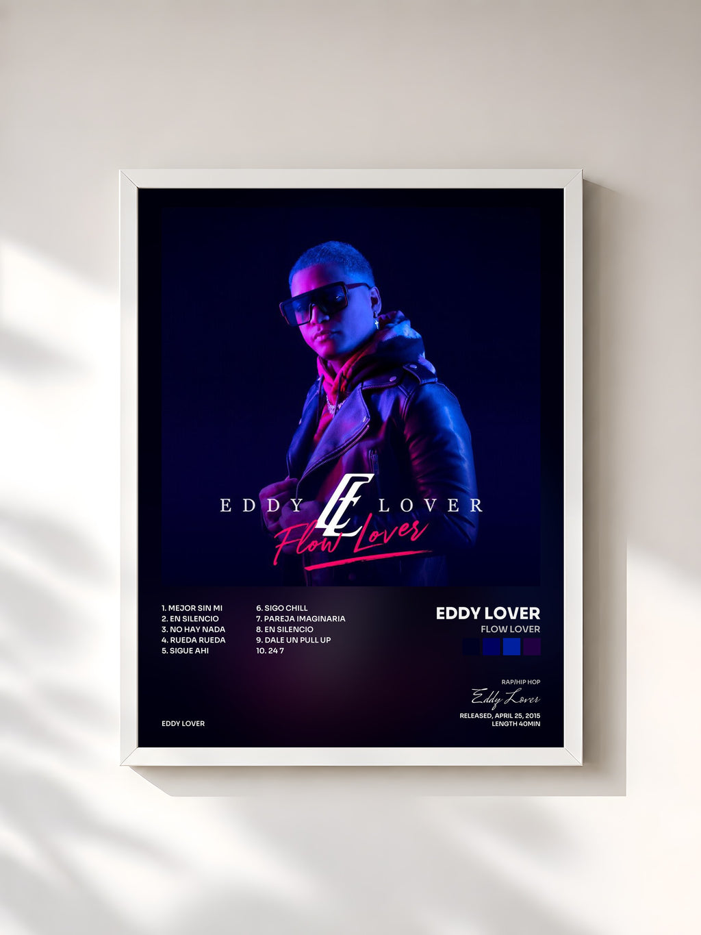 #blanc Tableau de l'album Flow Lover de Eddy Lover, cadre blanc, imprimé et encadré en France