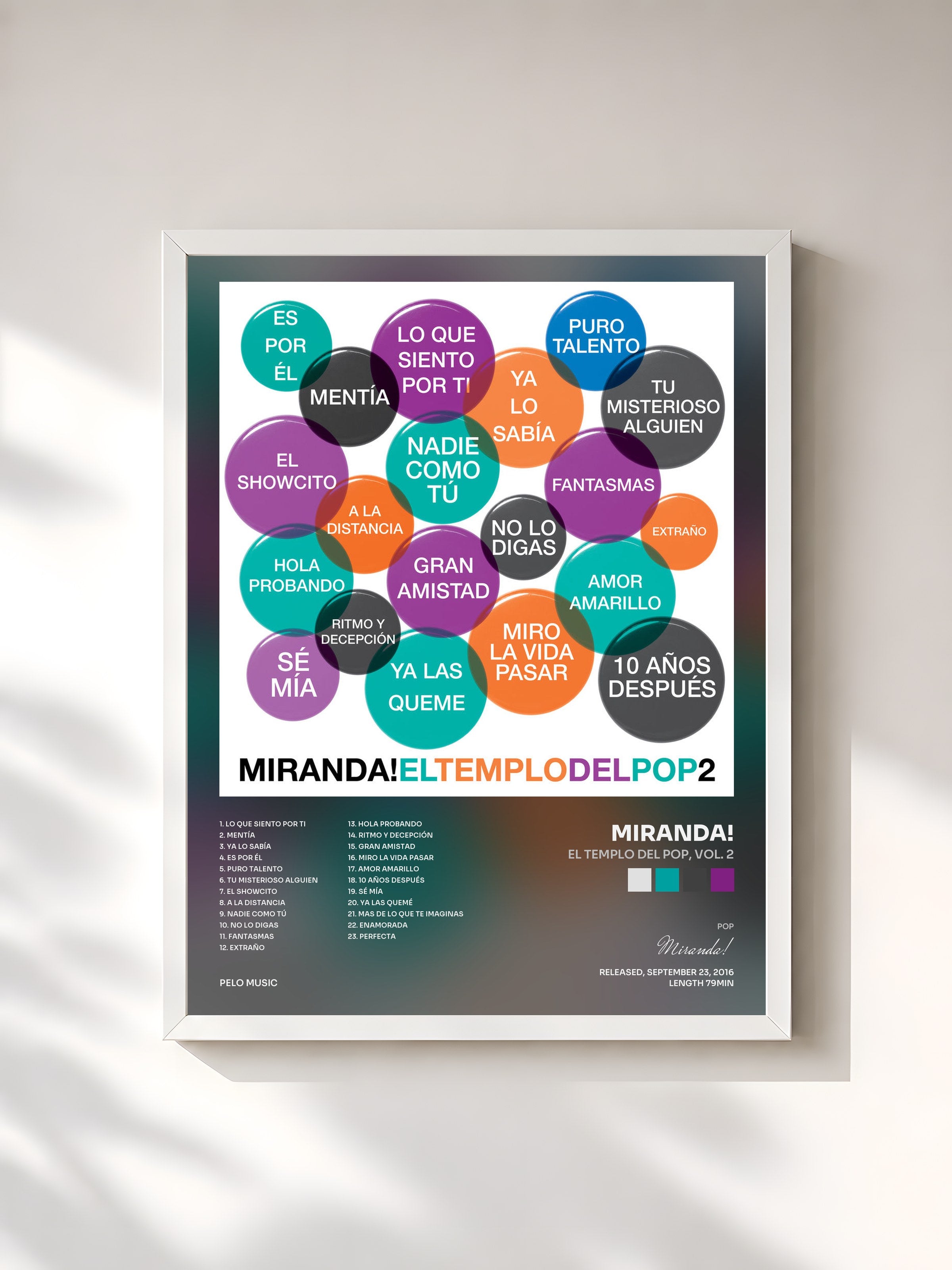 #blanc Tableau de l'album El Templo del Pop, Vol. 2 de Miranda!, cadre blanc, imprimé et encadré en France