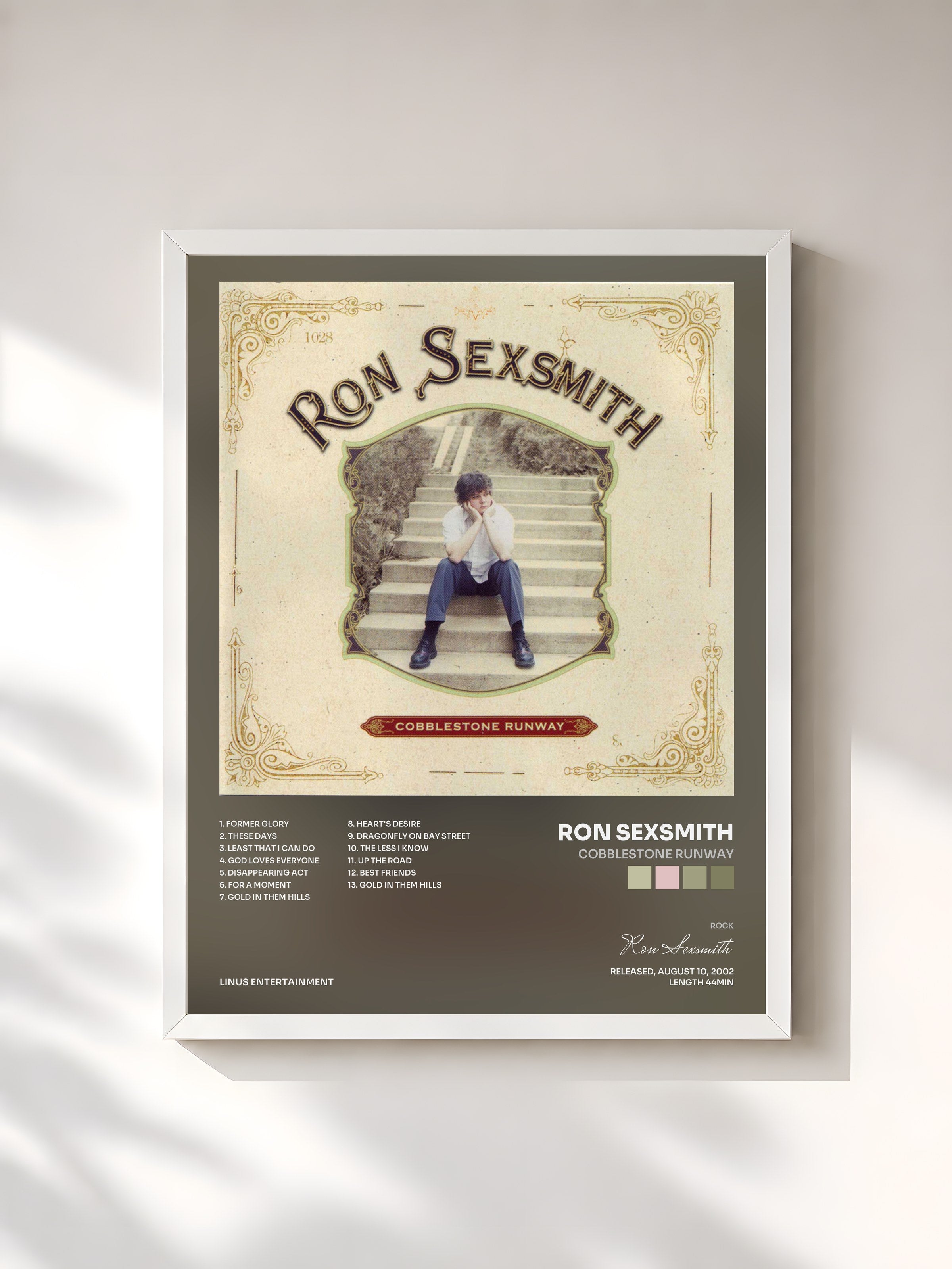 #blanc Tableau de l'album Cobblestone Runway de Ron Sexsmith, cadre blanc, imprimé et encadré en France