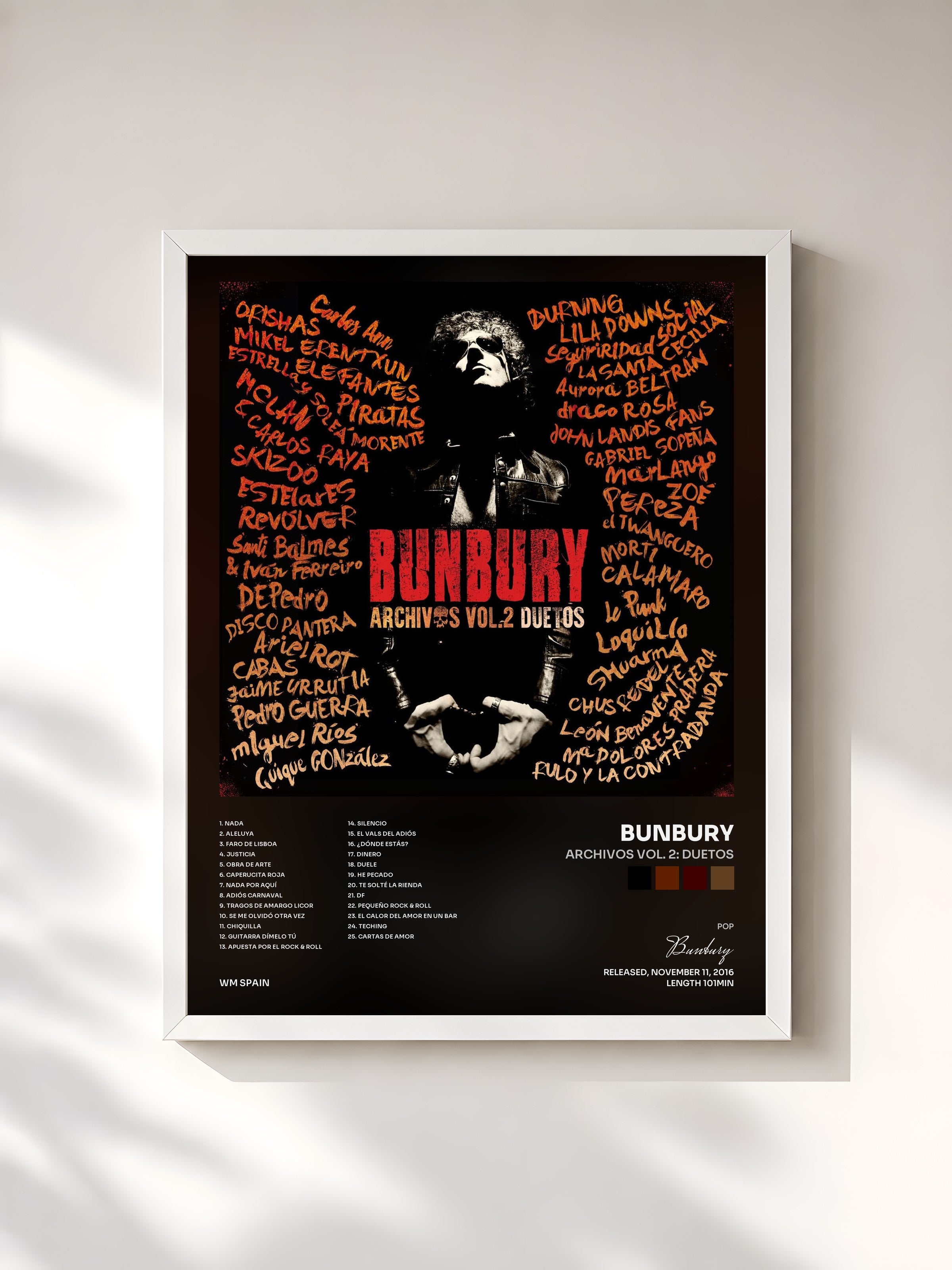 #blanc Tableau de l'album Archivos Vol. 2: Duetos de Bunbury, cadre blanc, imprimé et encadré en France