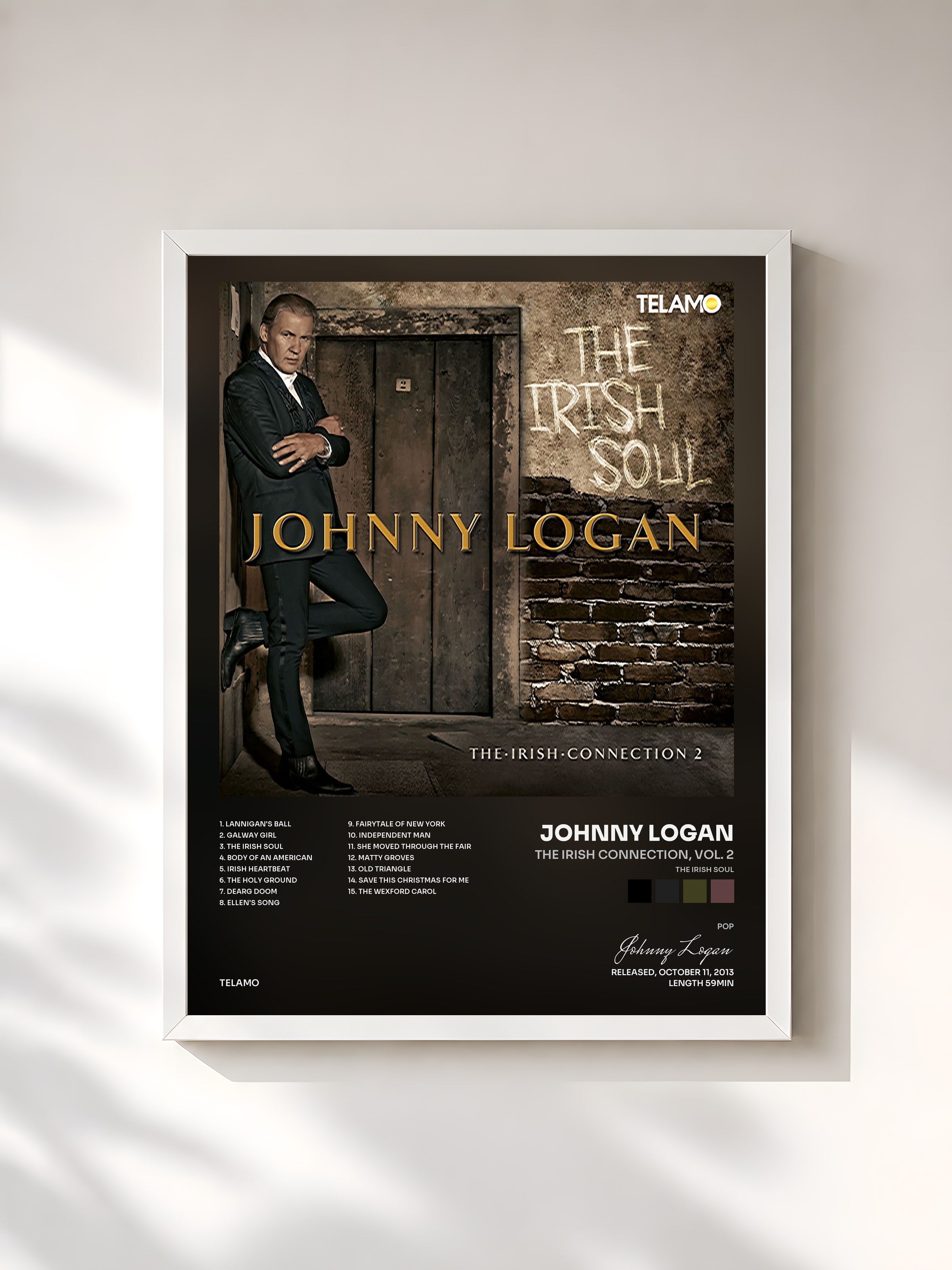 #blanc Tableau de l'album The Irish Connection, Vol. 2 (The Irish Soul) de Johnny Logan, cadre blanc, imprimé et encadré en France