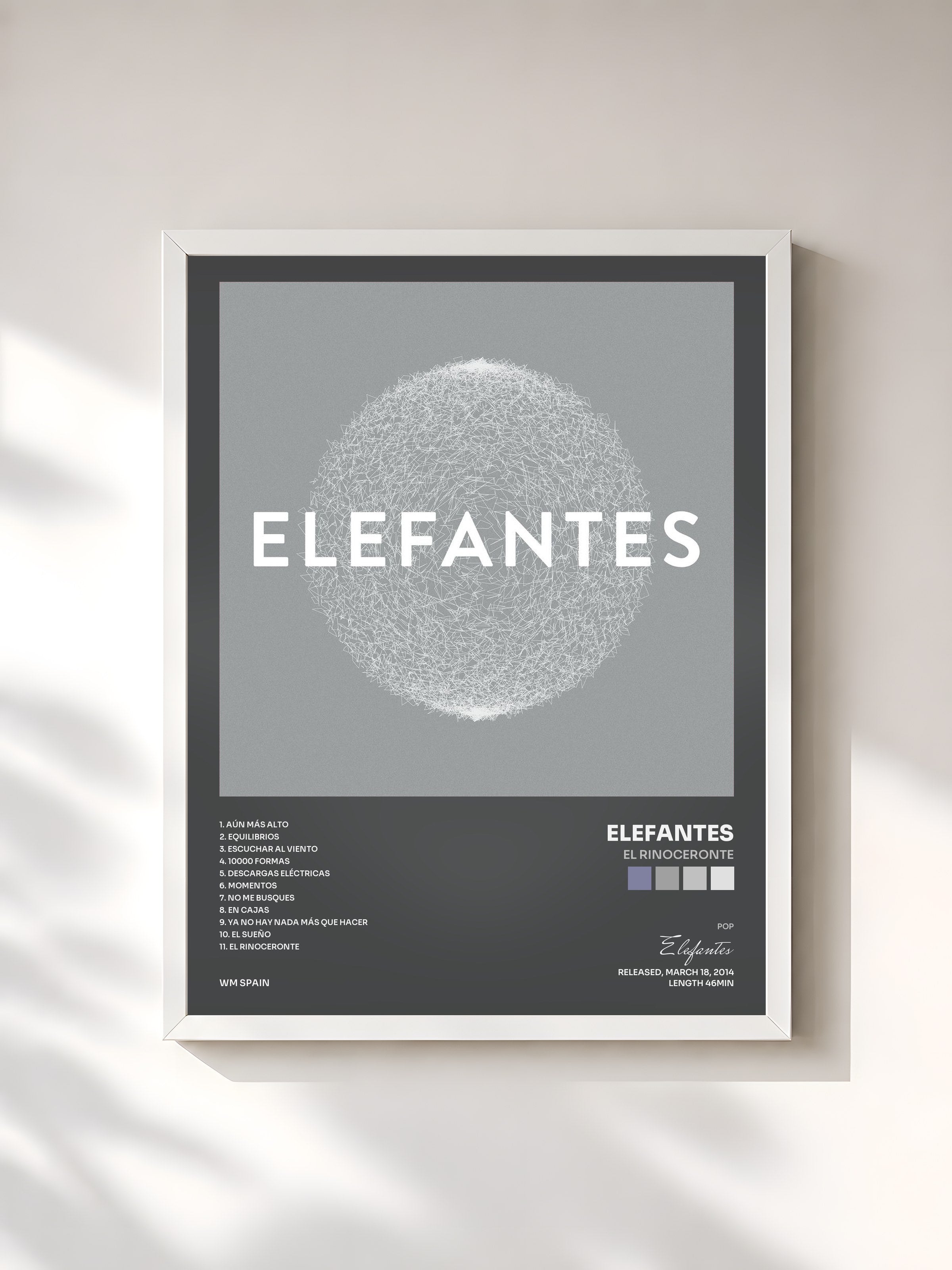 #blanc Tableau de l'album El Rinoceronte de Elefantes, cadre blanc, imprimé et encadré en France
