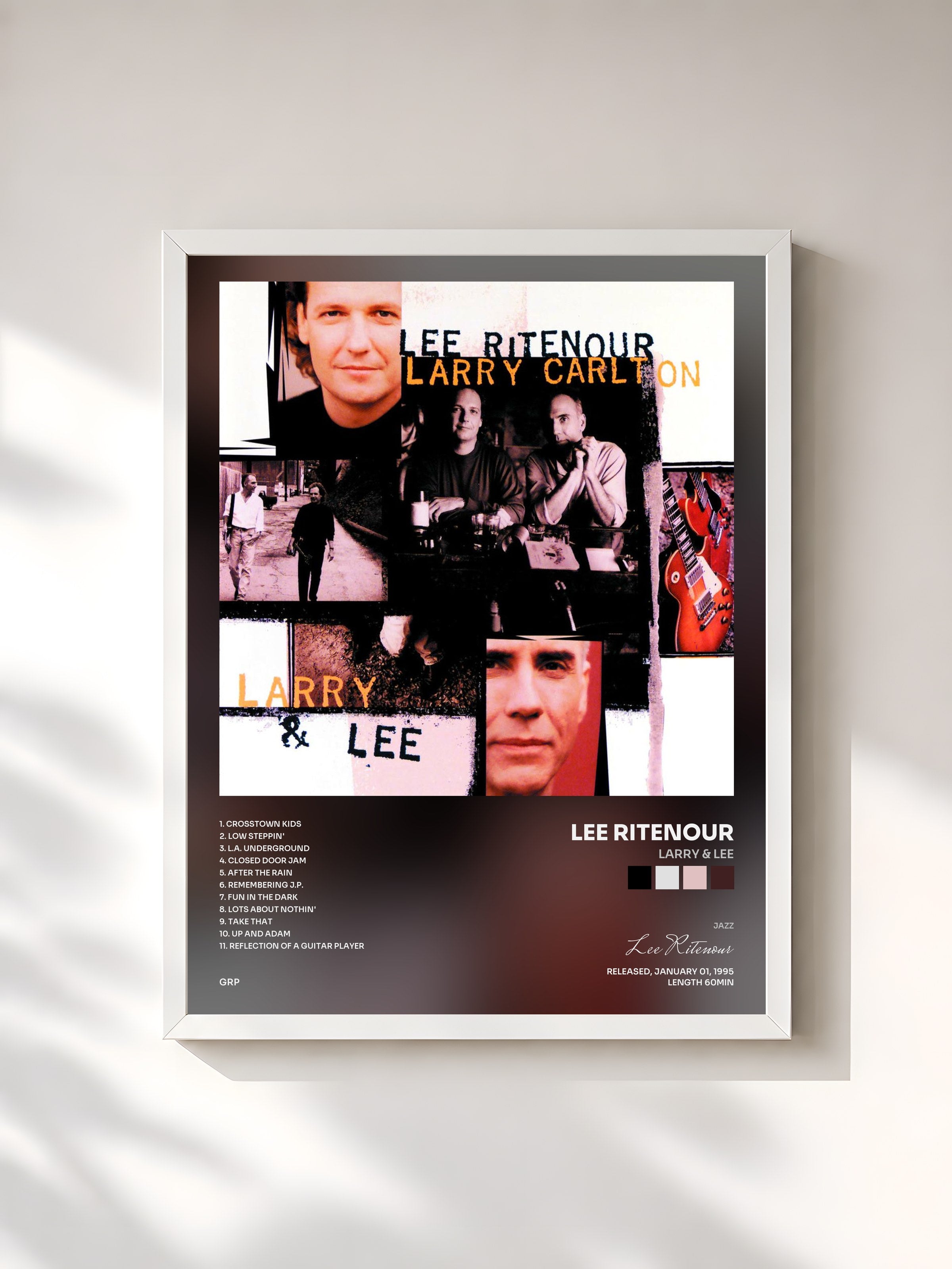 #blanc Tableau de l'album Larry & Lee de Lee Ritenour, cadre blanc, imprimé et encadré en France