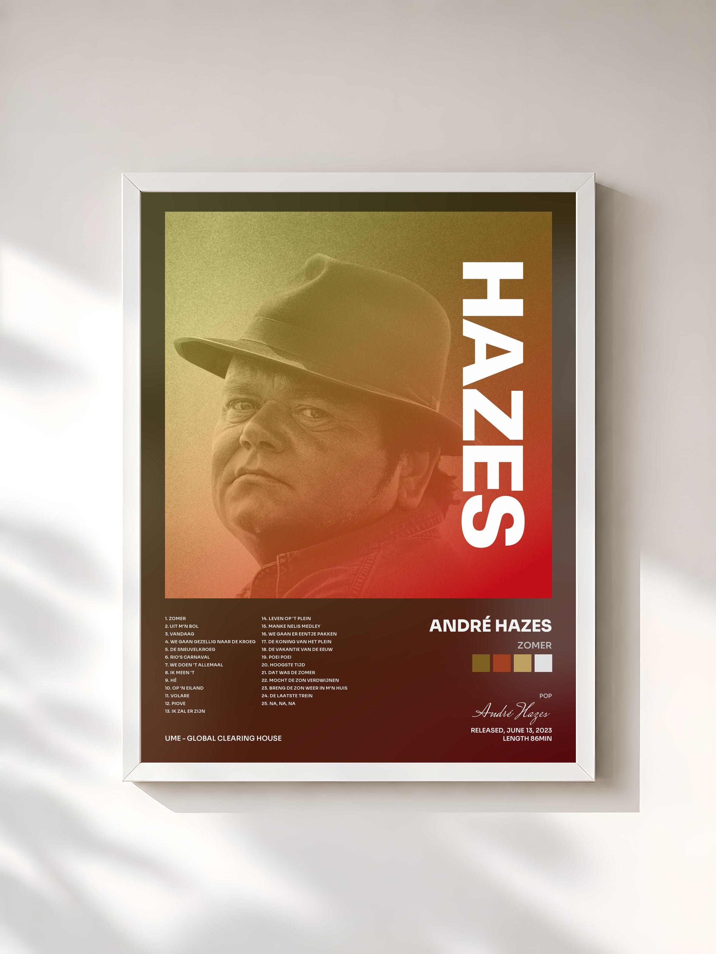 #blanc Tableau de l'album Zomer de André Hazes, cadre blanc, imprimé et encadré en France