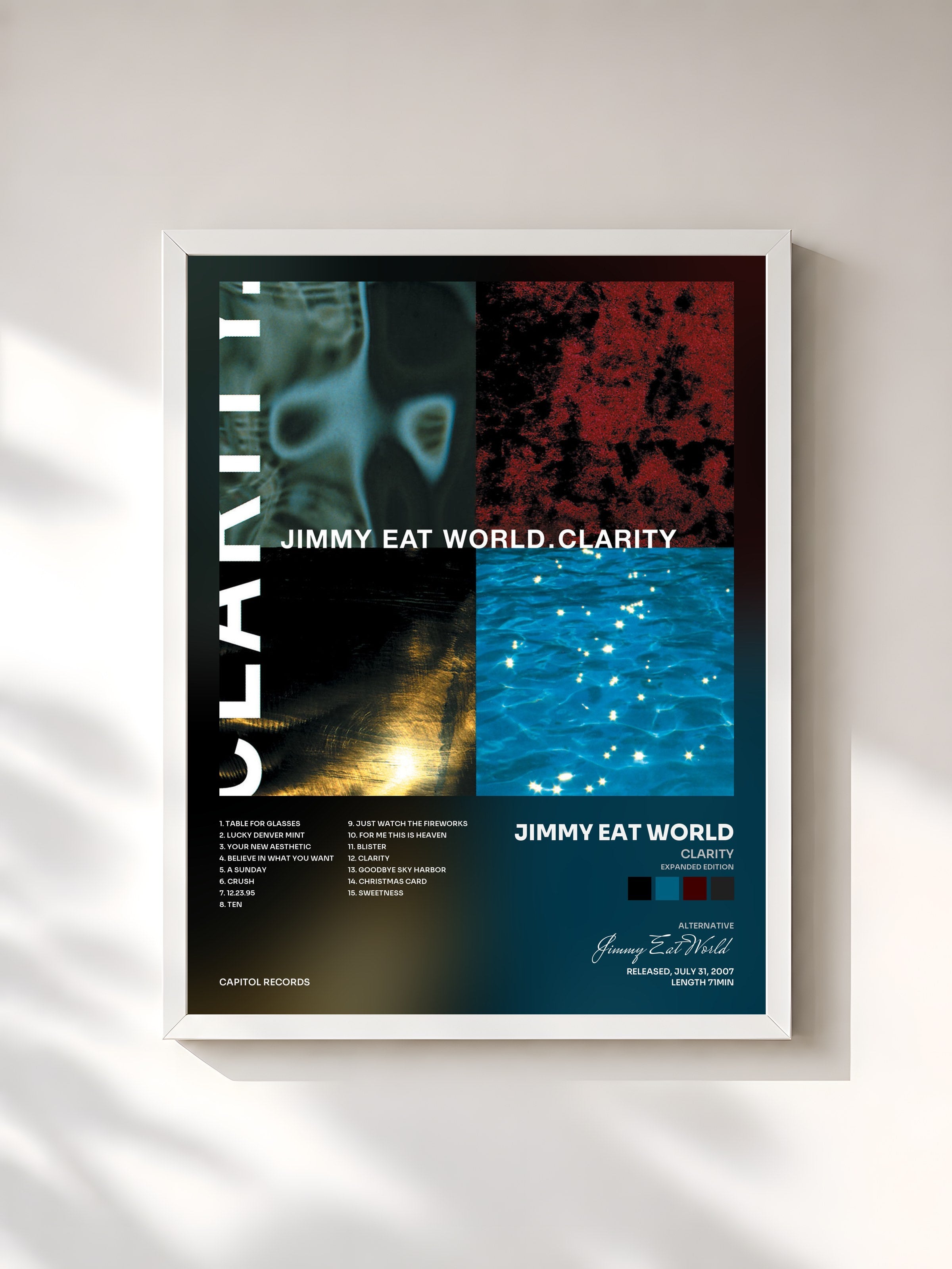 #blanc Tableau de l'album Clarity (Expanded Edition) de Jimmy Eat World, cadre blanc, imprimé et encadré en France