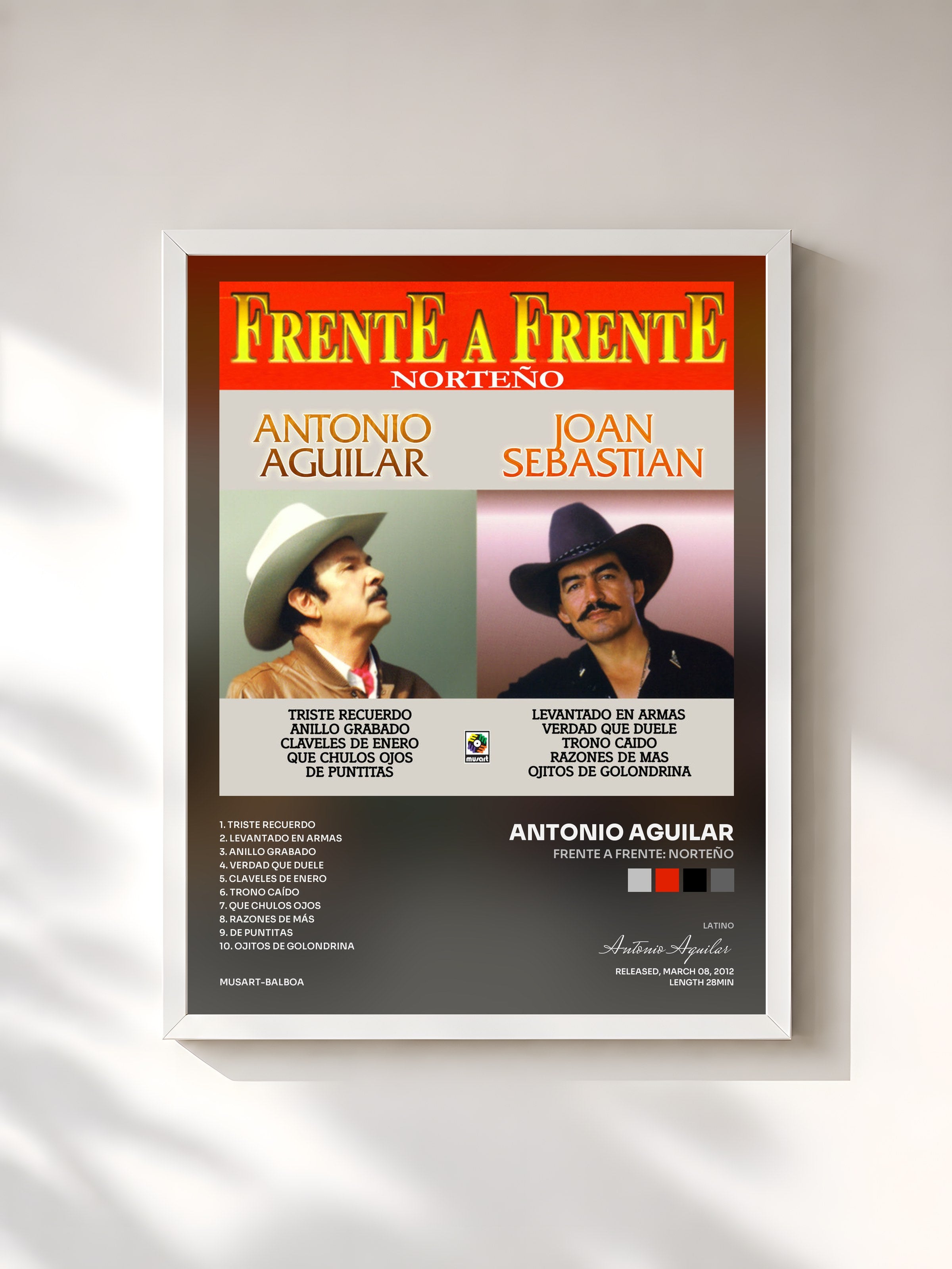 #blanc Tableau de l'album Frente A Frente: Norteño de Antonio Aguilar, cadre blanc, imprimé et encadré en France