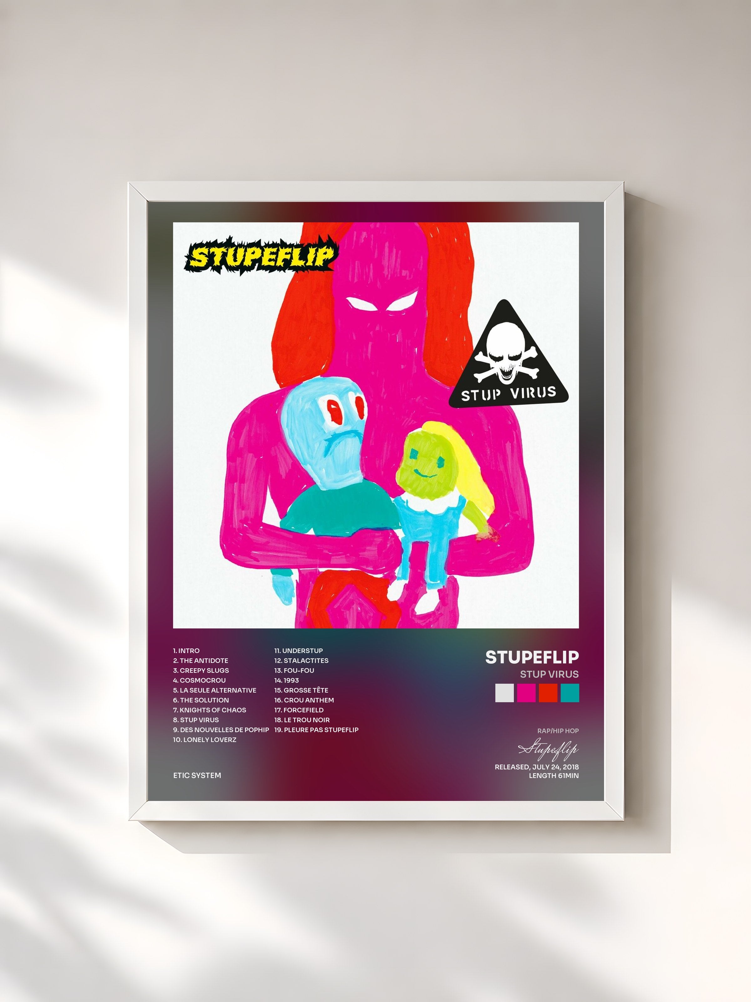 #blanc Tableau de l'album Stup Virus de Stupeflip, cadre blanc, imprimé et encadré en France