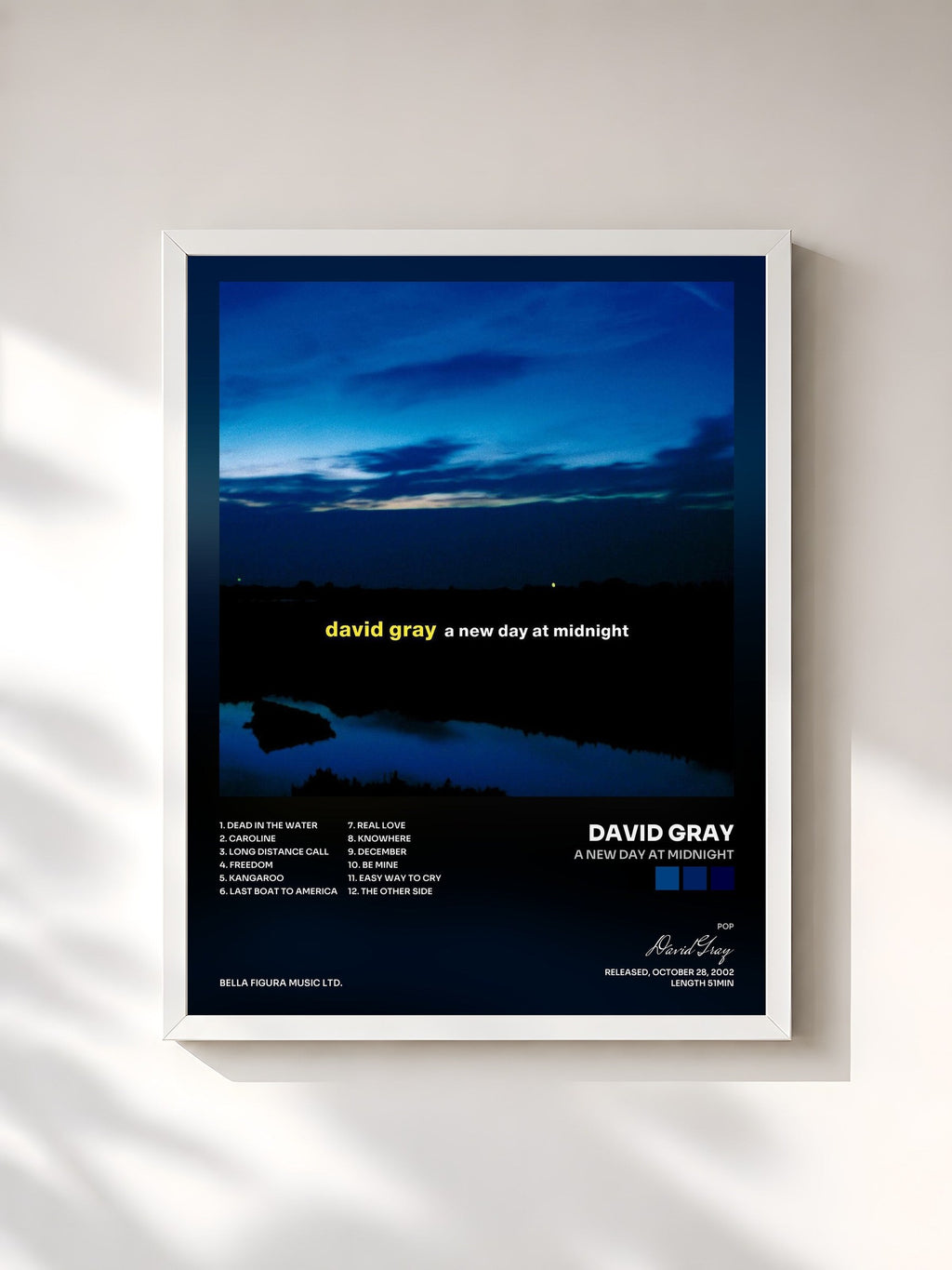 #blanc A New Day at Midnight di David Gray in stampa incorniciata, cornice bianca, stampata e incorniciata in Francia