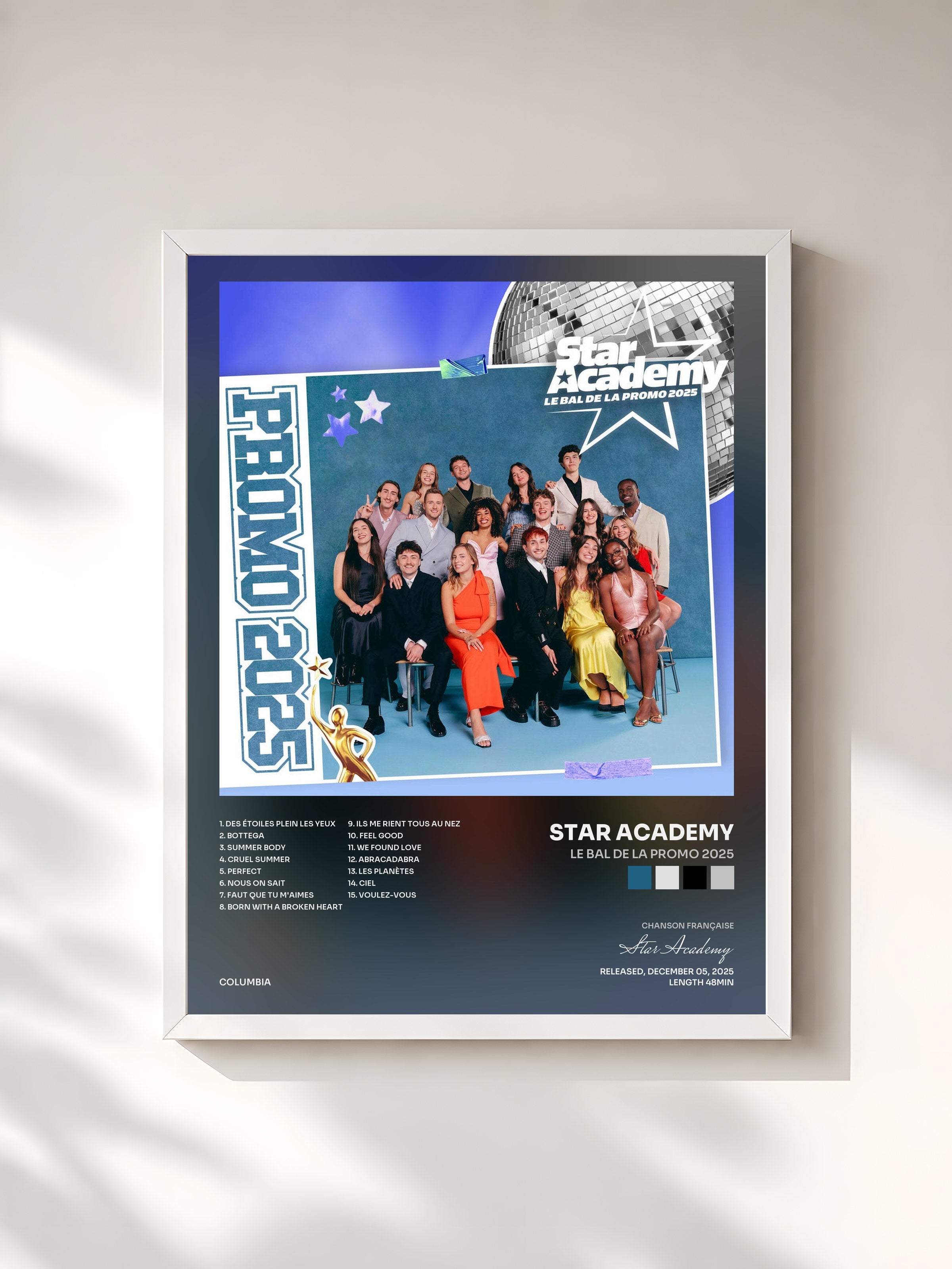 #blanc Tableau de l'album Le bal de la promo 2025 de Star Academy, cadre blanc, imprimé et encadré en France