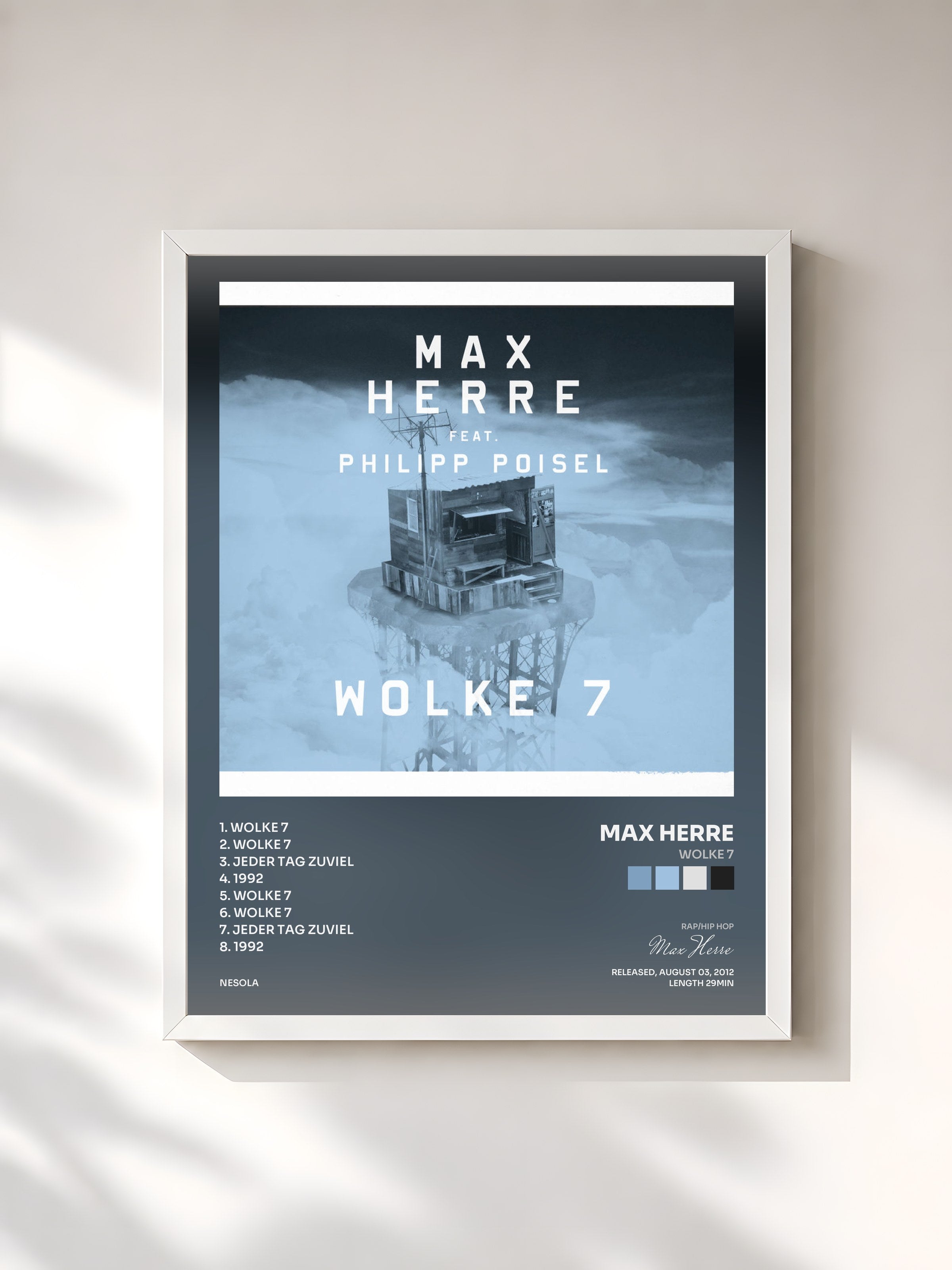 #blanc Tableau de l'album Wolke 7 de Max Herre, cadre blanc, imprimé et encadré en France
