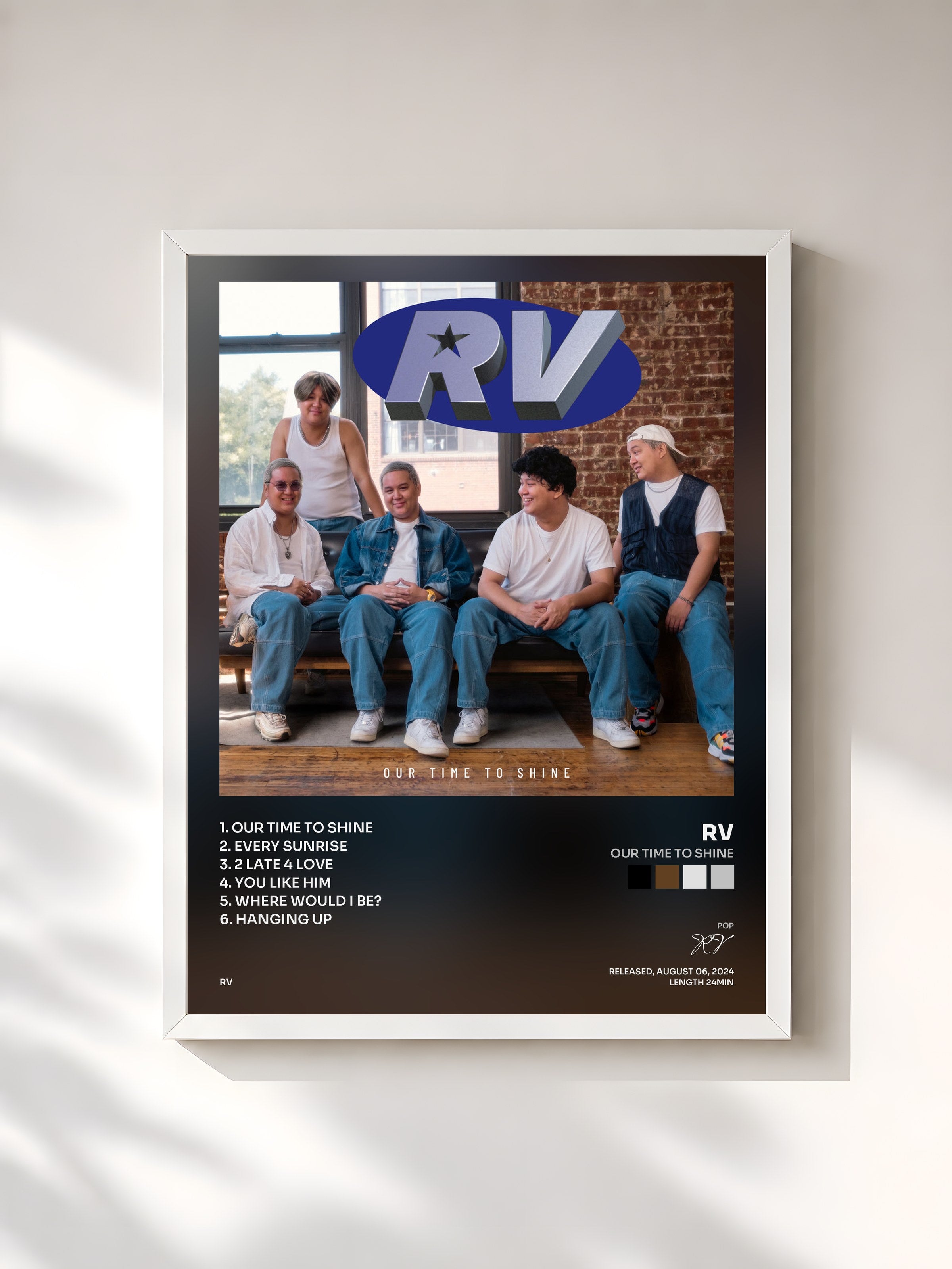 #blanc Tableau de l'album Our Time To Shine de RV, cadre blanc, imprimé et encadré en France