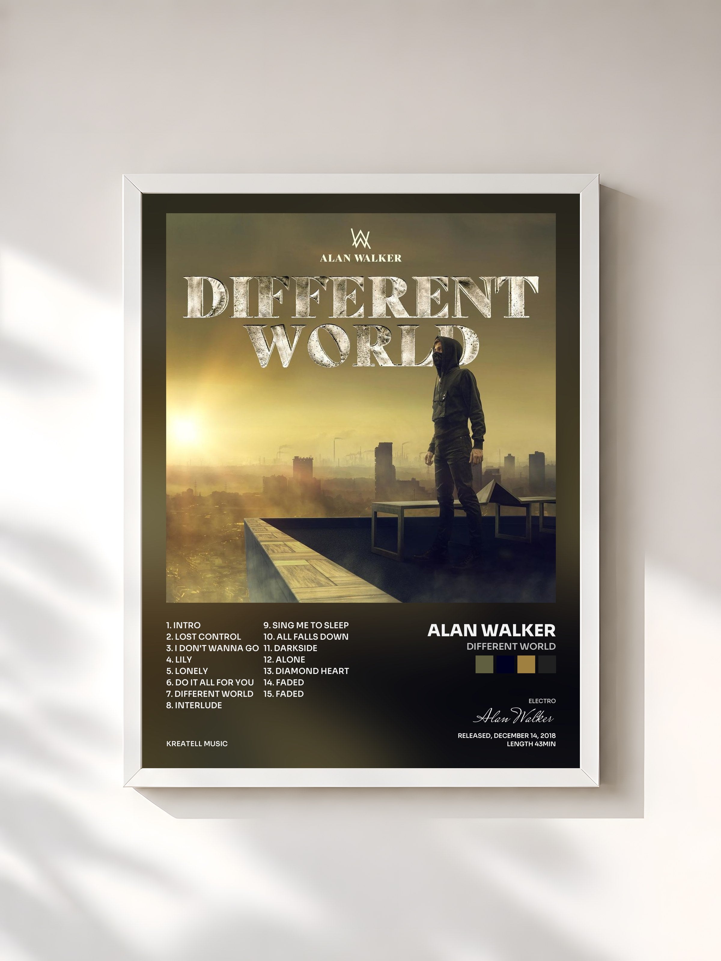 #blanc Tableau de l'album Different World de Alan Walker, cadre blanc, imprimé et encadré en France