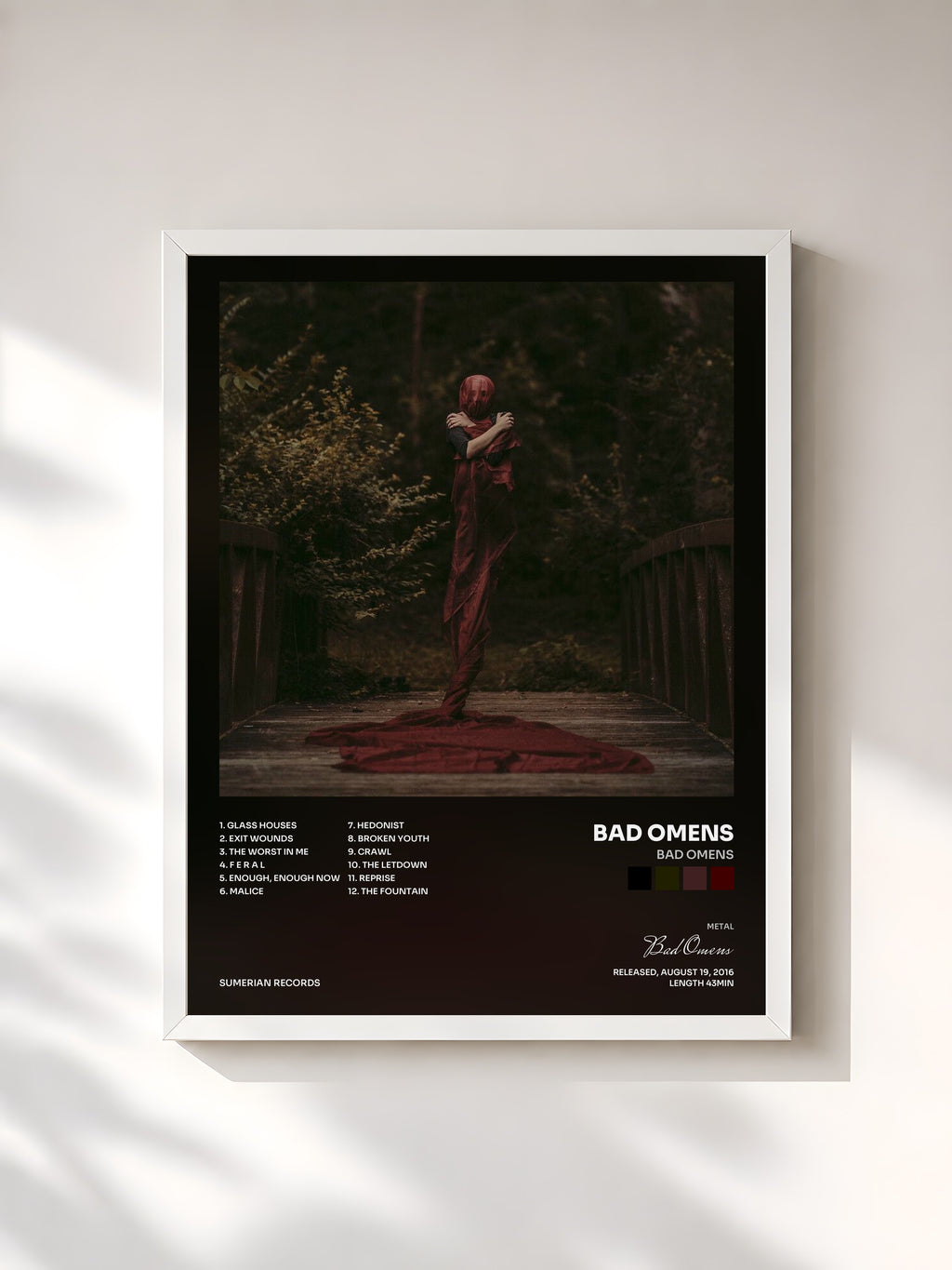 #blanc Tableau de l'album Bad Omens de Bad Omens, cadre blanc, imprimé et encadré en France