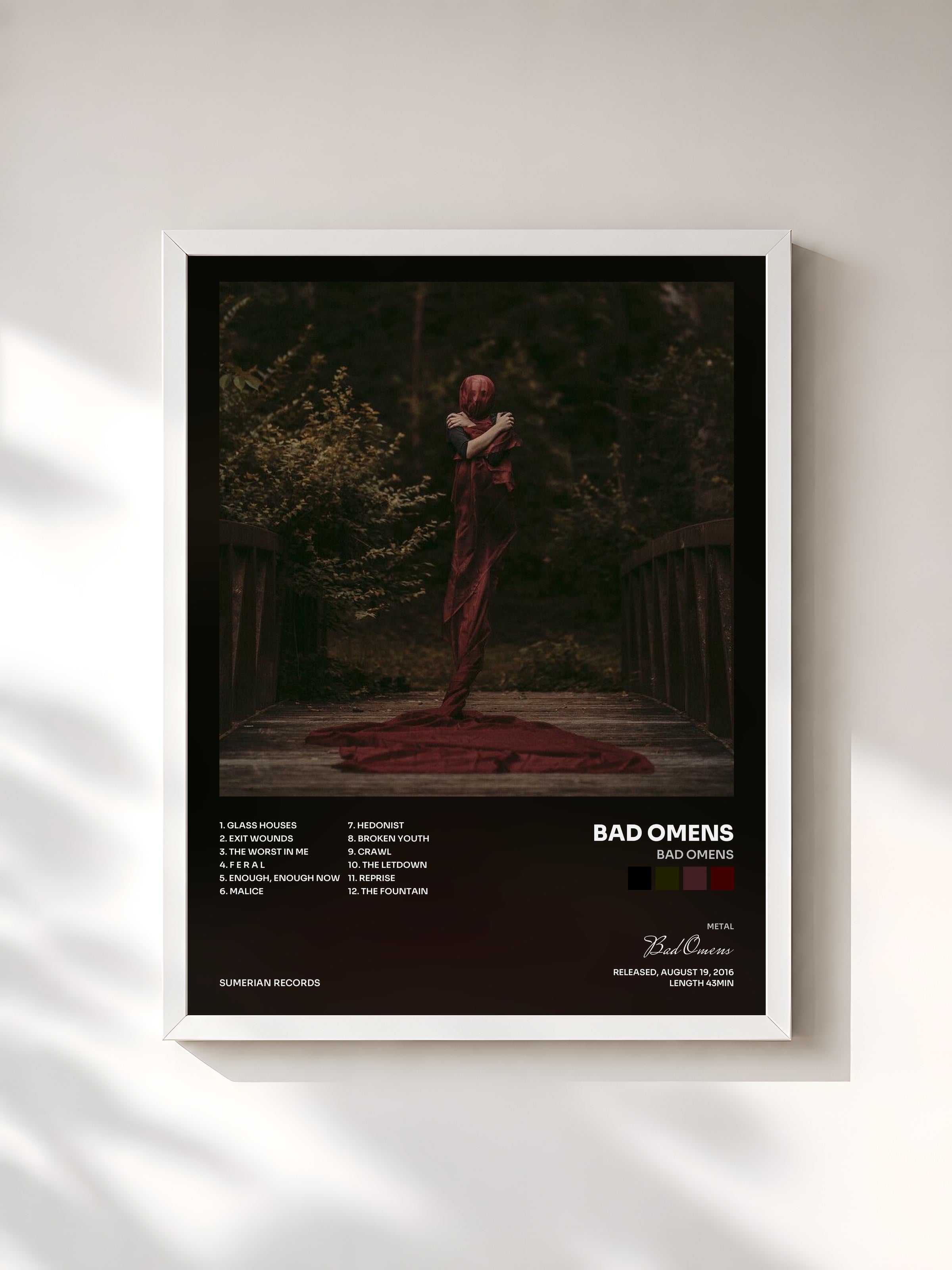 #blanc Tableau de l'album Bad Omens de Bad Omens, cadre blanc, imprimé et encadré en France