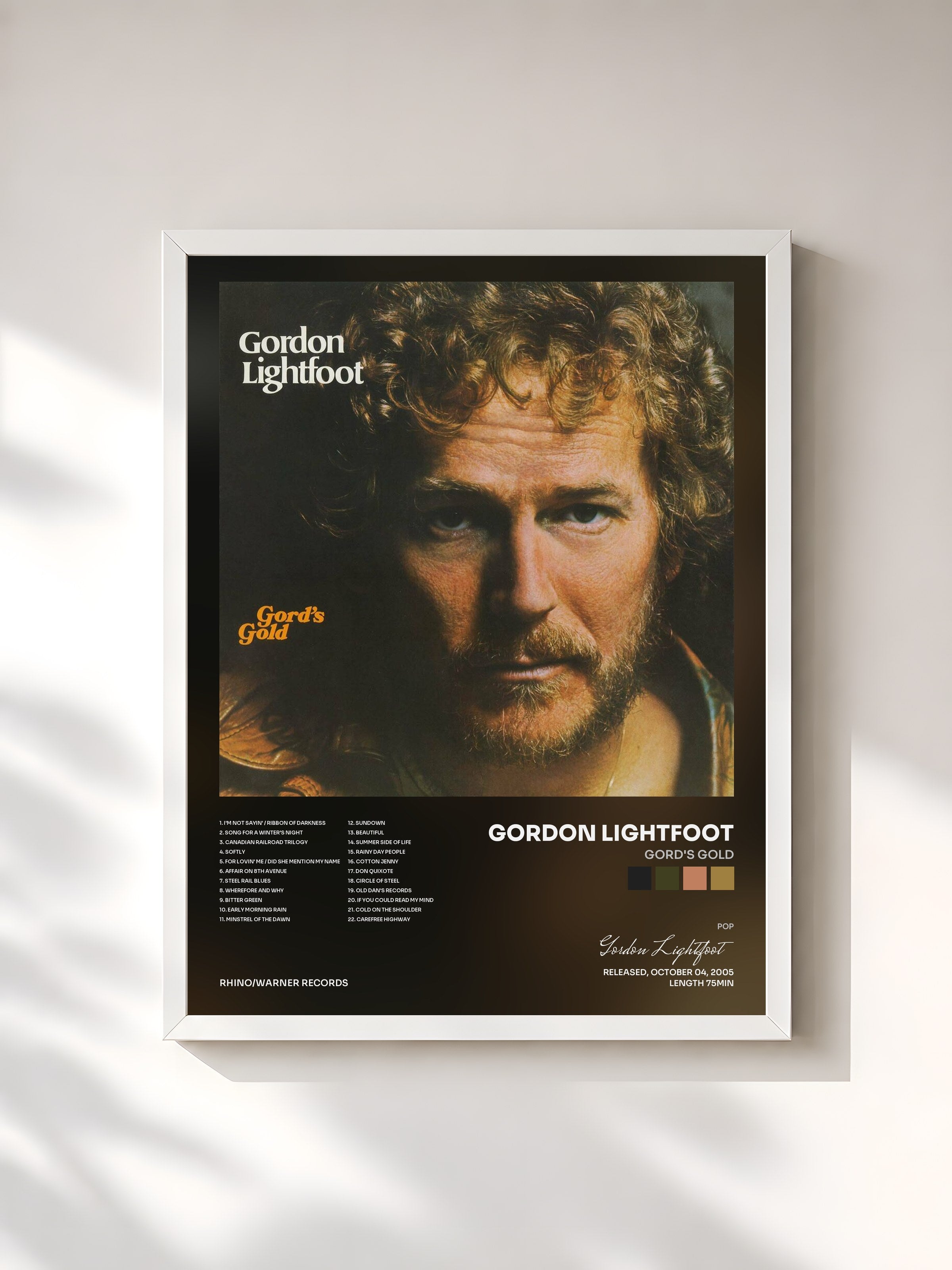 #blanc Tableau de l'album Gord's Gold de Gordon Lightfoot, cadre blanc, imprimé et encadré en France