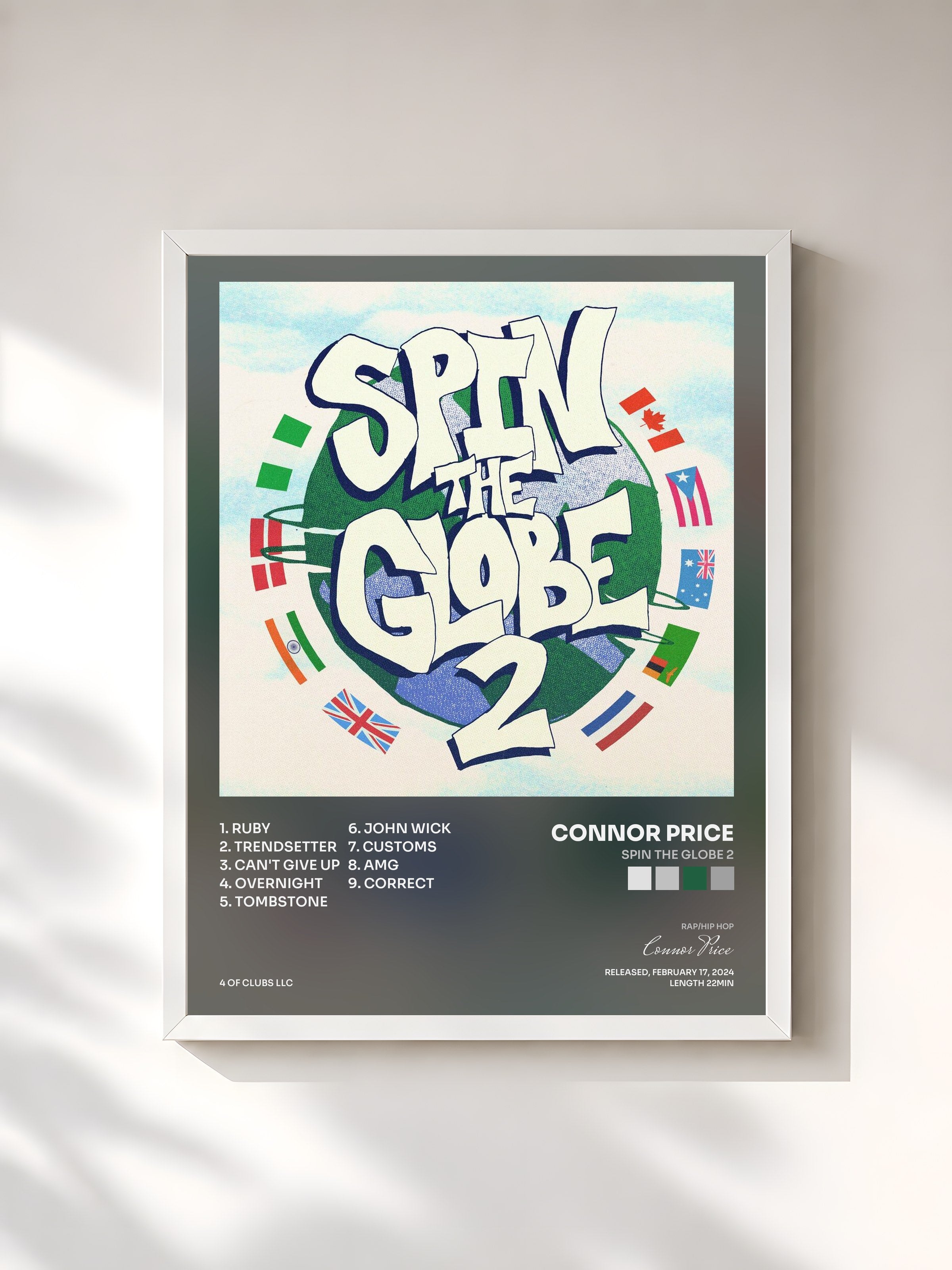 #blanc Tableau de l'album Spin The Globe 2 de Connor Price, cadre blanc, imprimé et encadré en France