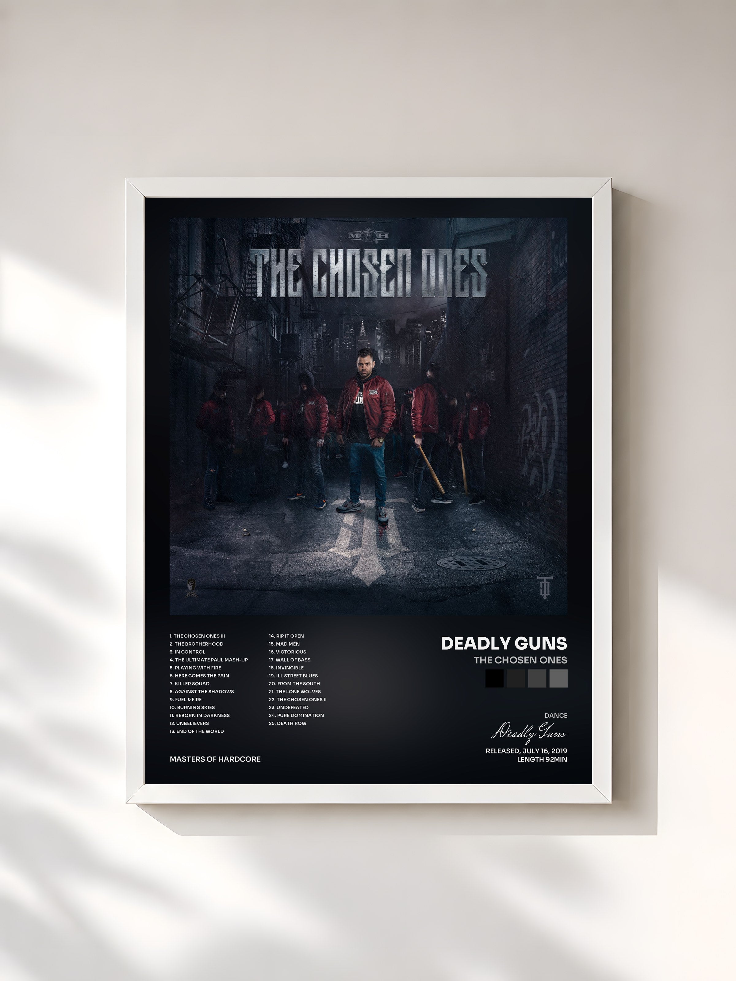 #blanc Tableau de l'album The Chosen Ones de Deadly Guns, cadre blanc, imprimé et encadré en France