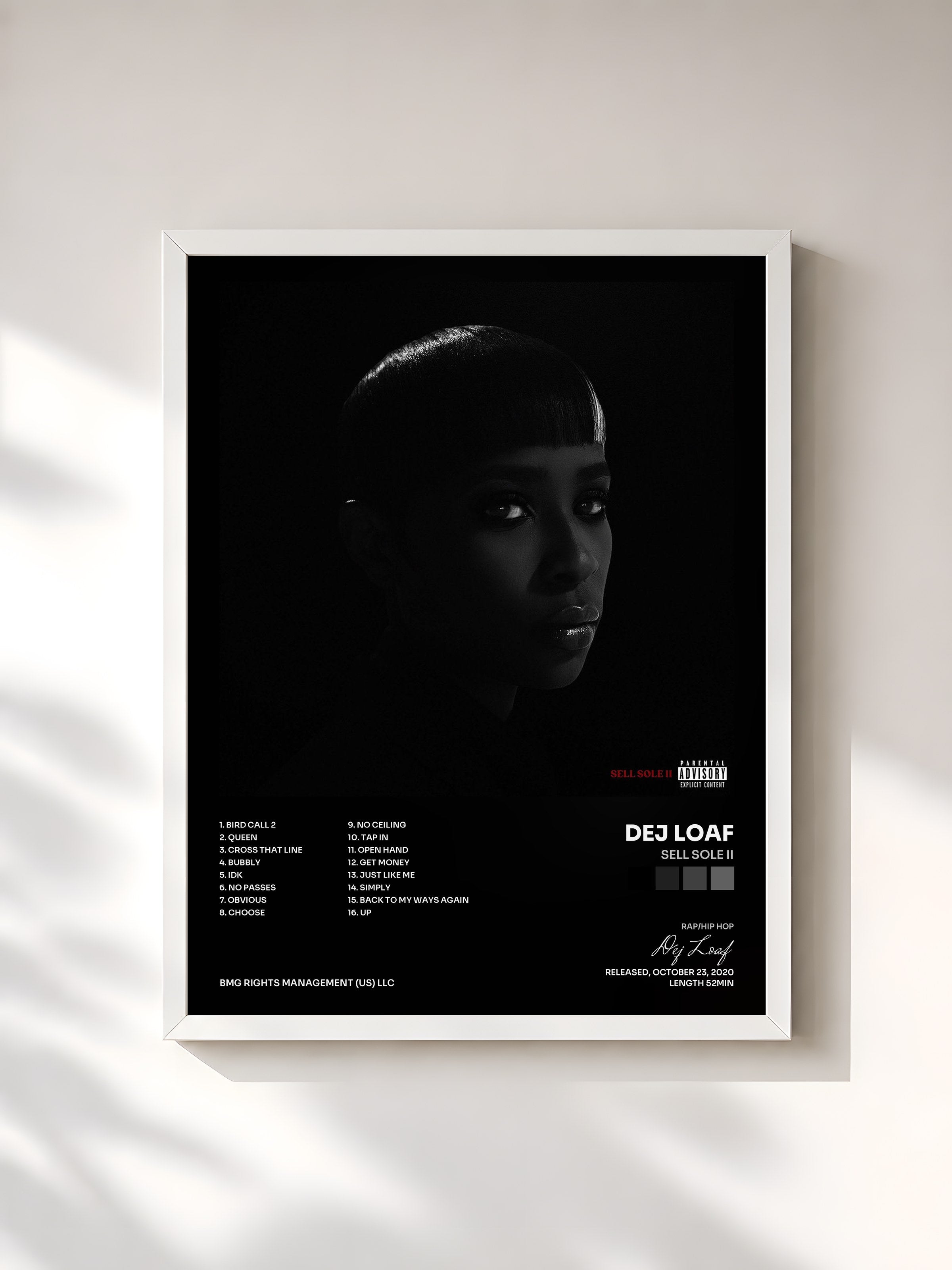 #blanc Tableau de l'album Sell Sole II de Dej Loaf, cadre blanc, imprimé et encadré en France