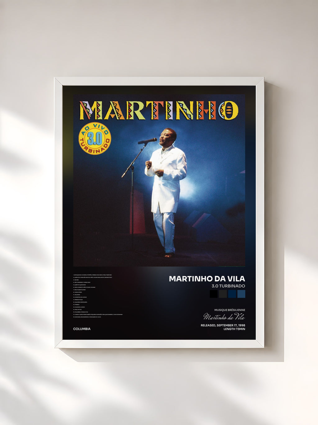 #blanc Tableau de l'album 3.0 Turbinado de Martinho da Vila, cadre blanc, imprimé et encadré en France