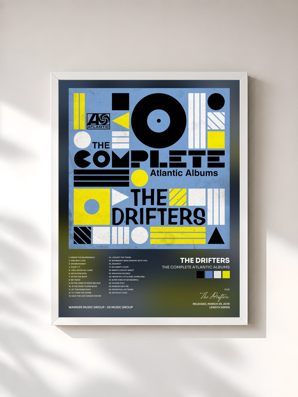 #blanc Tableau de l'album The Complete Atlantic Albums de The Drifters, cadre blanc, imprimé et encadré en France