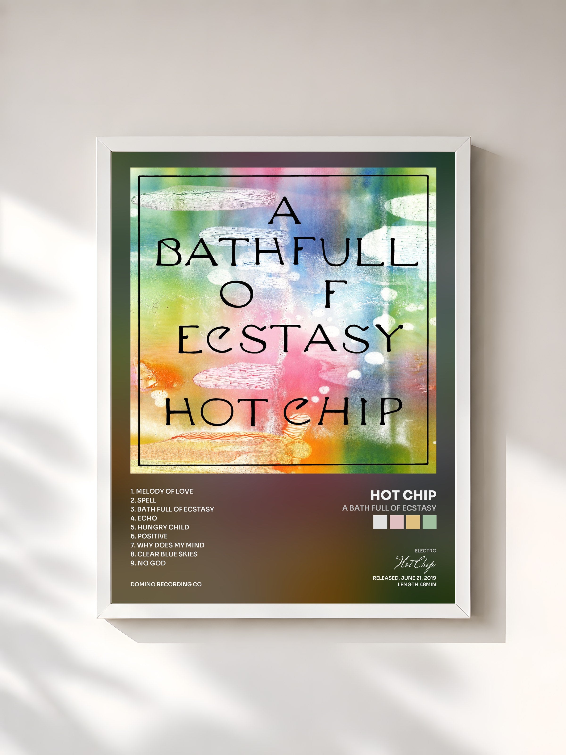 #blanc Tableau de l'album A Bath Full of Ecstasy de Hot Chip, cadre blanc, imprimé et encadré en France