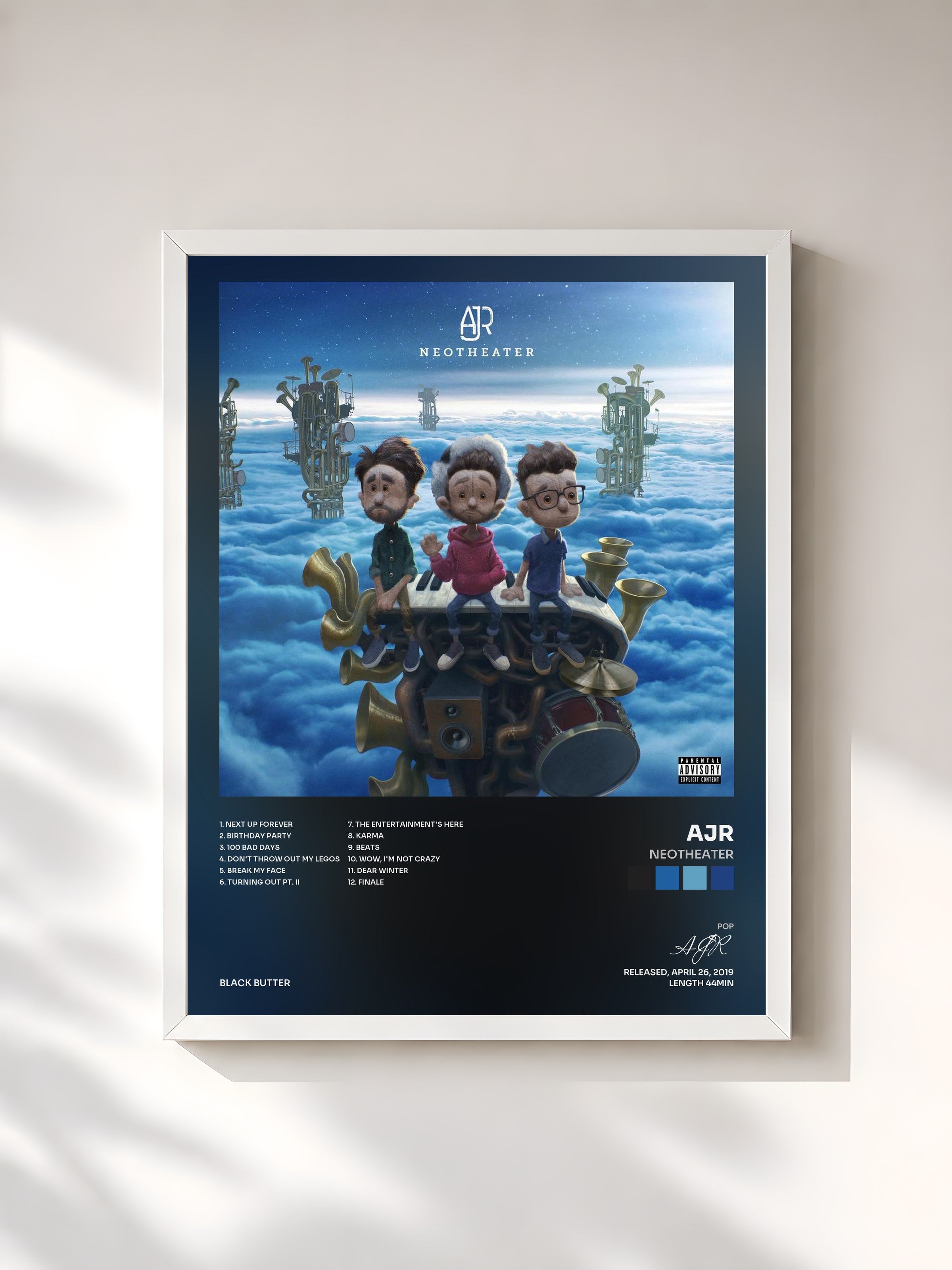 #blanc Tableau de l'album Neotheater de AJR, cadre blanc, imprimé et encadré en France