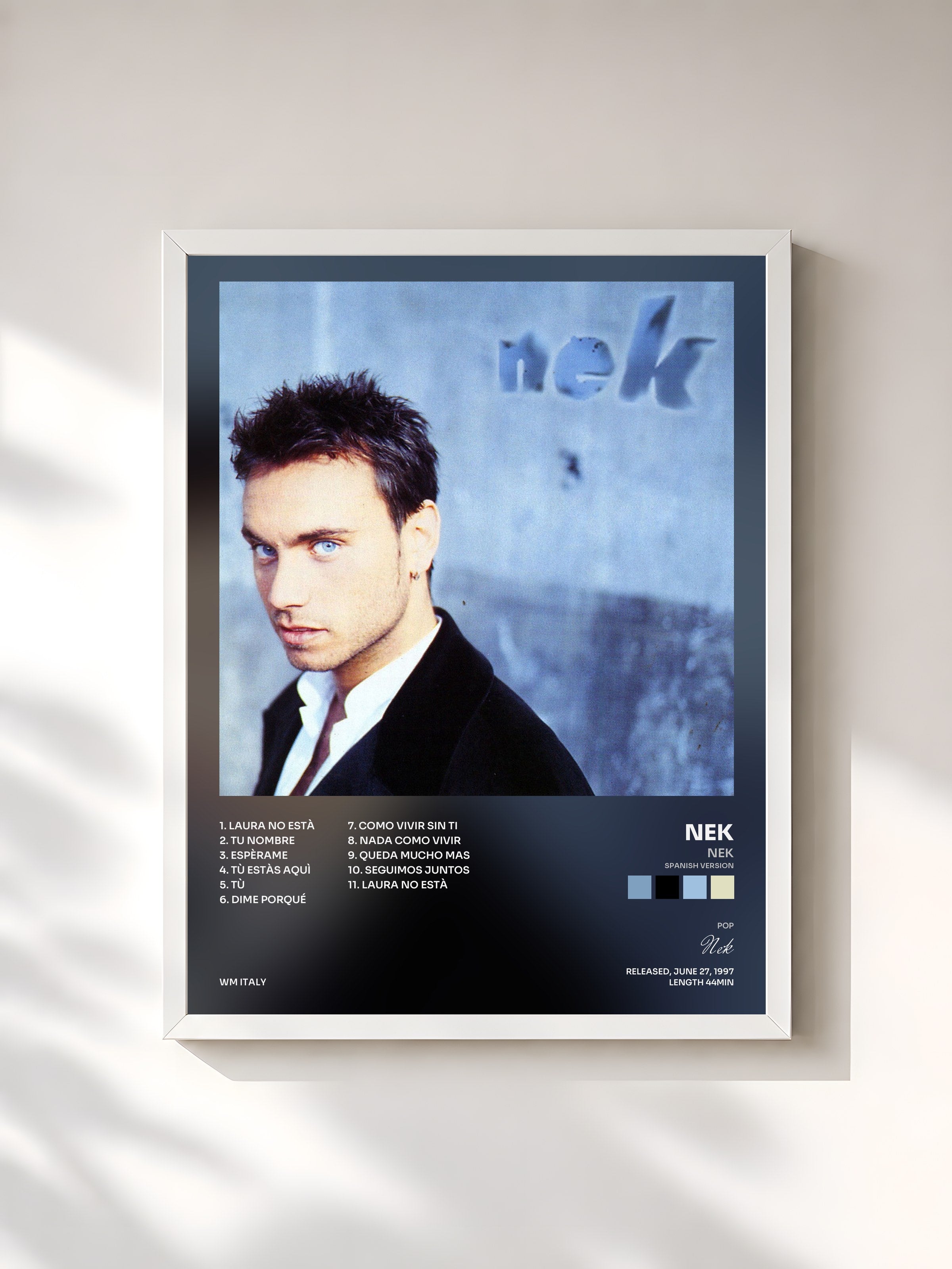 #blanc Tableau de l'album Nek (spanish version) de Nek, cadre blanc, imprimé et encadré en France