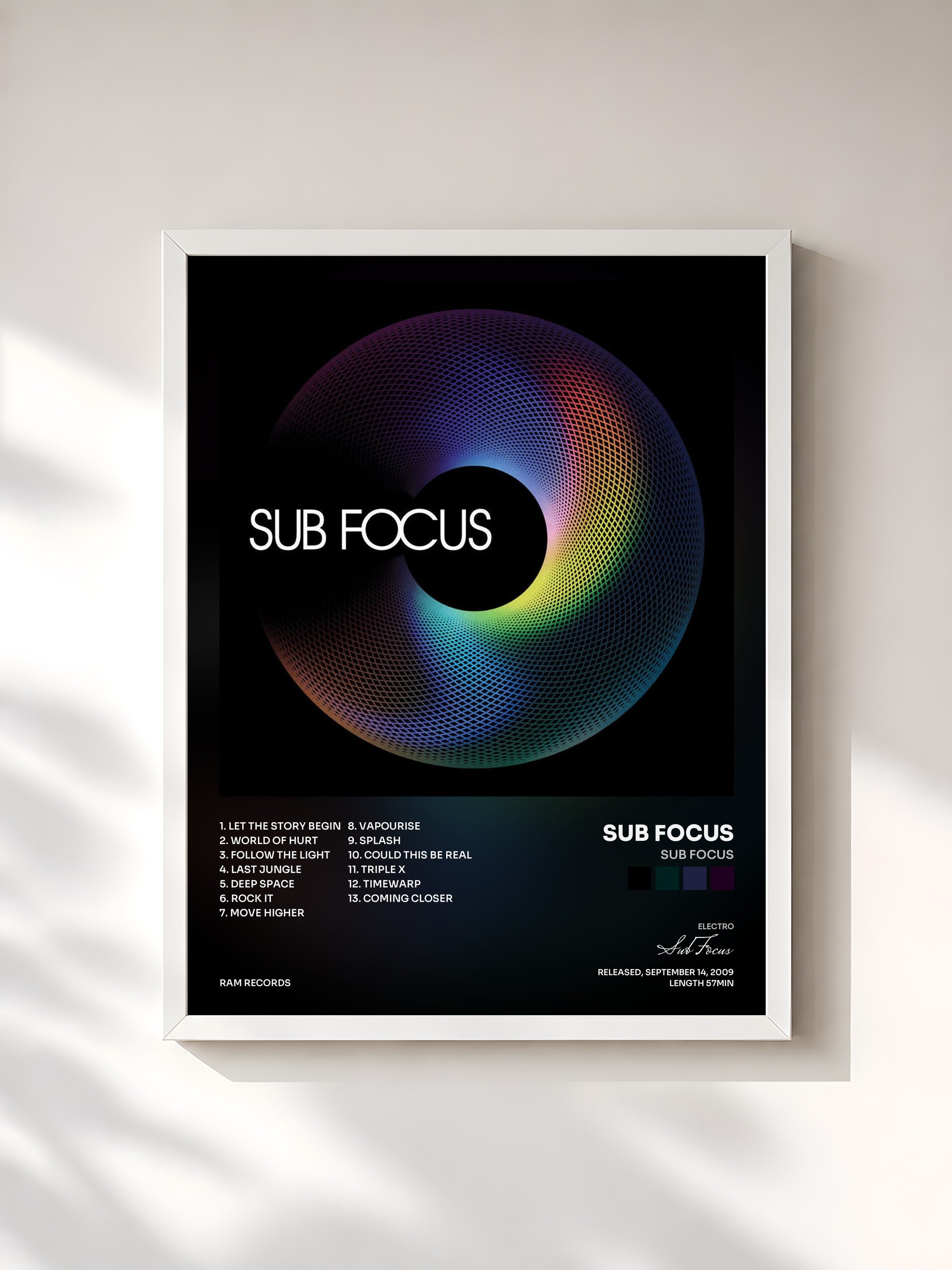 #blanc Tableau de l'album Sub Focus de Sub Focus, cadre blanc, imprimé et encadré en France