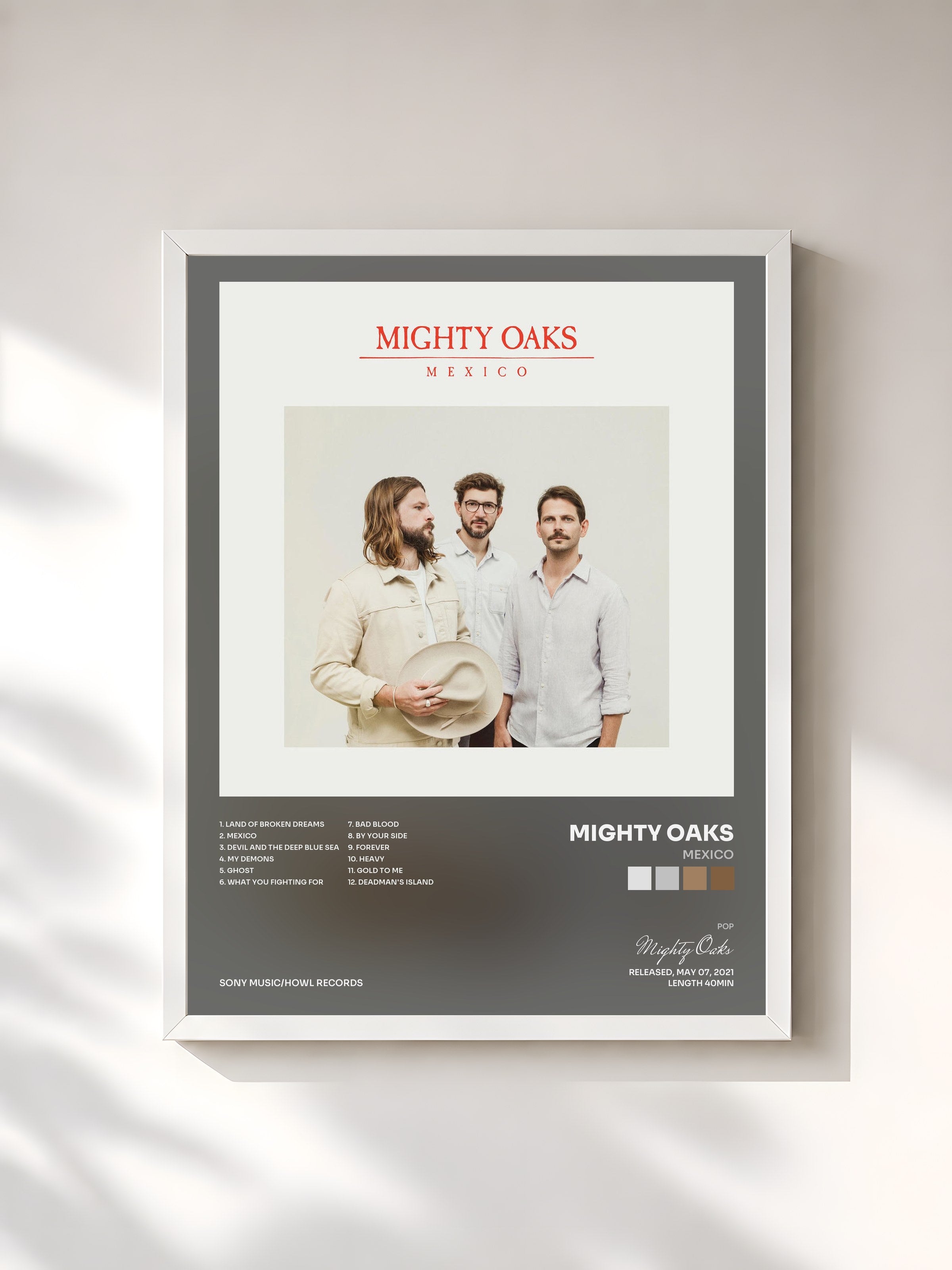 #blanc Tableau de l'album Mexico de Mighty Oaks, cadre blanc, imprimé et encadré en France