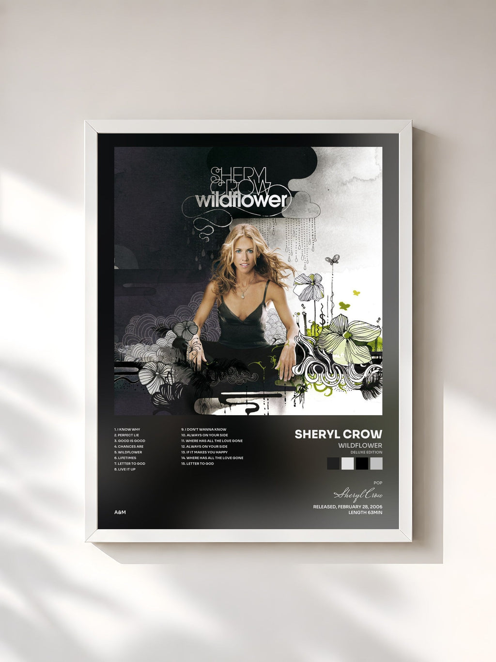 #blanc Wildflower (Deluxe Edition) di Sheryl Crow in stampa incorniciata, cornice bianca, stampata e incorniciata in Francia
