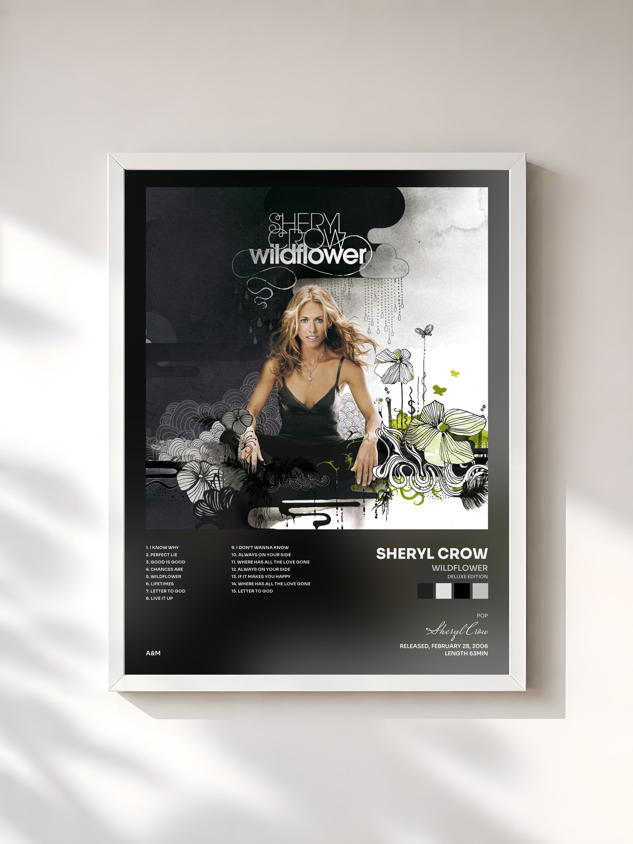 #blanc Tableau de l'album Wildflower (Deluxe Edition) de Sheryl Crow, cadre blanc, imprimé et encadré en France