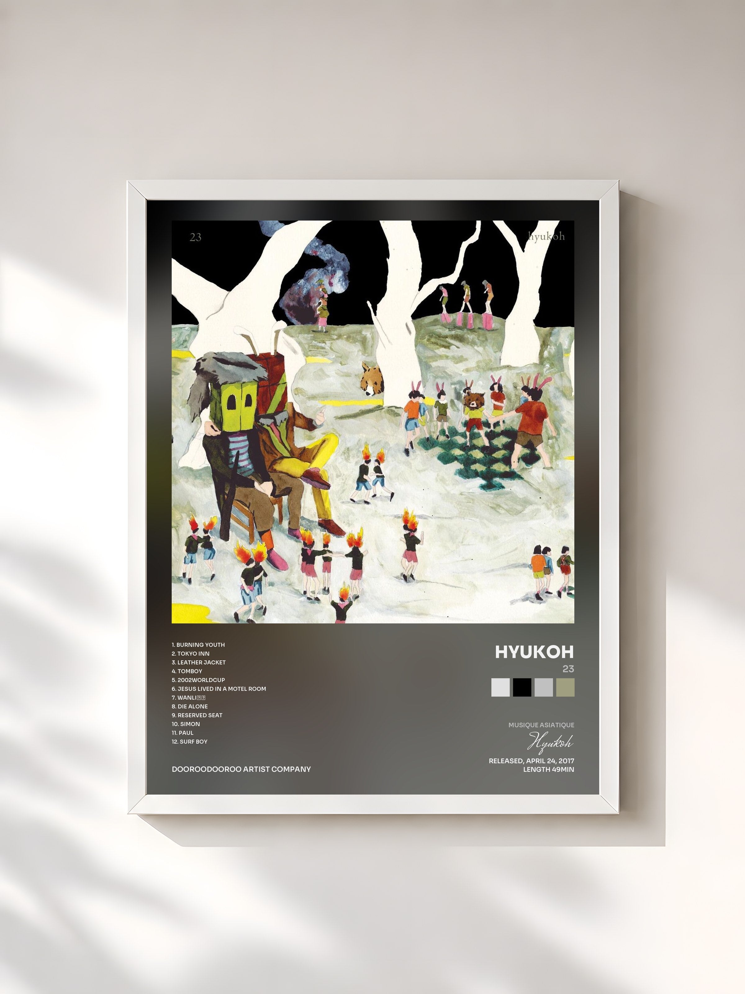 #blanc Tableau de l'album 23 de Hyukoh, cadre blanc, imprimé et encadré en France