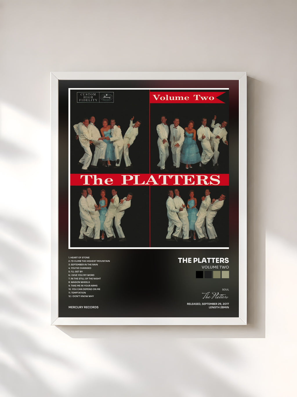 #blanc Tableau de l'album Volume Two de The Platters, cadre blanc, imprimé et encadré en France