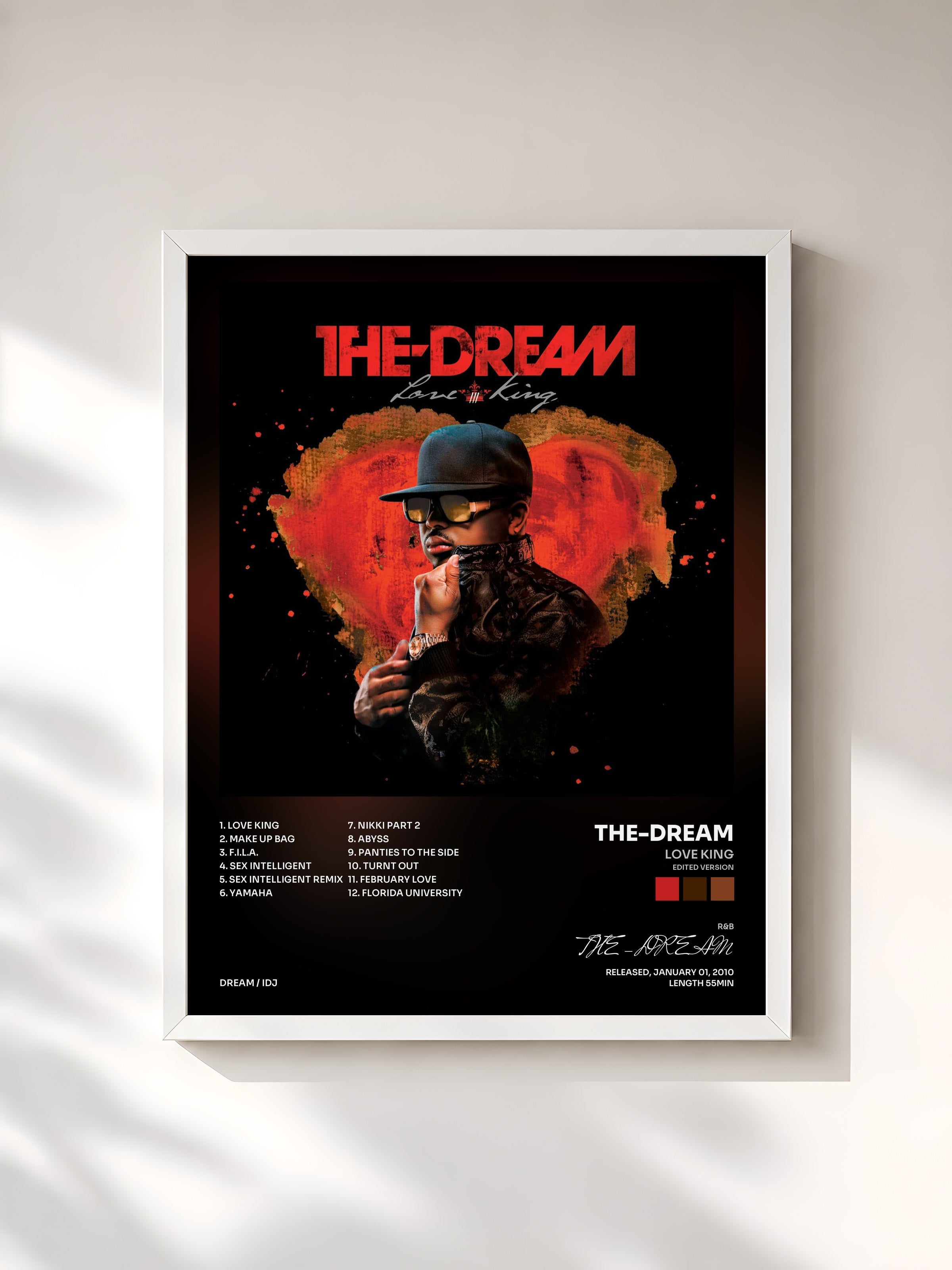 #blanc Tableau de l'album Love King (Edited Version) de THE-DREAM, cadre blanc, imprimé et encadré en France