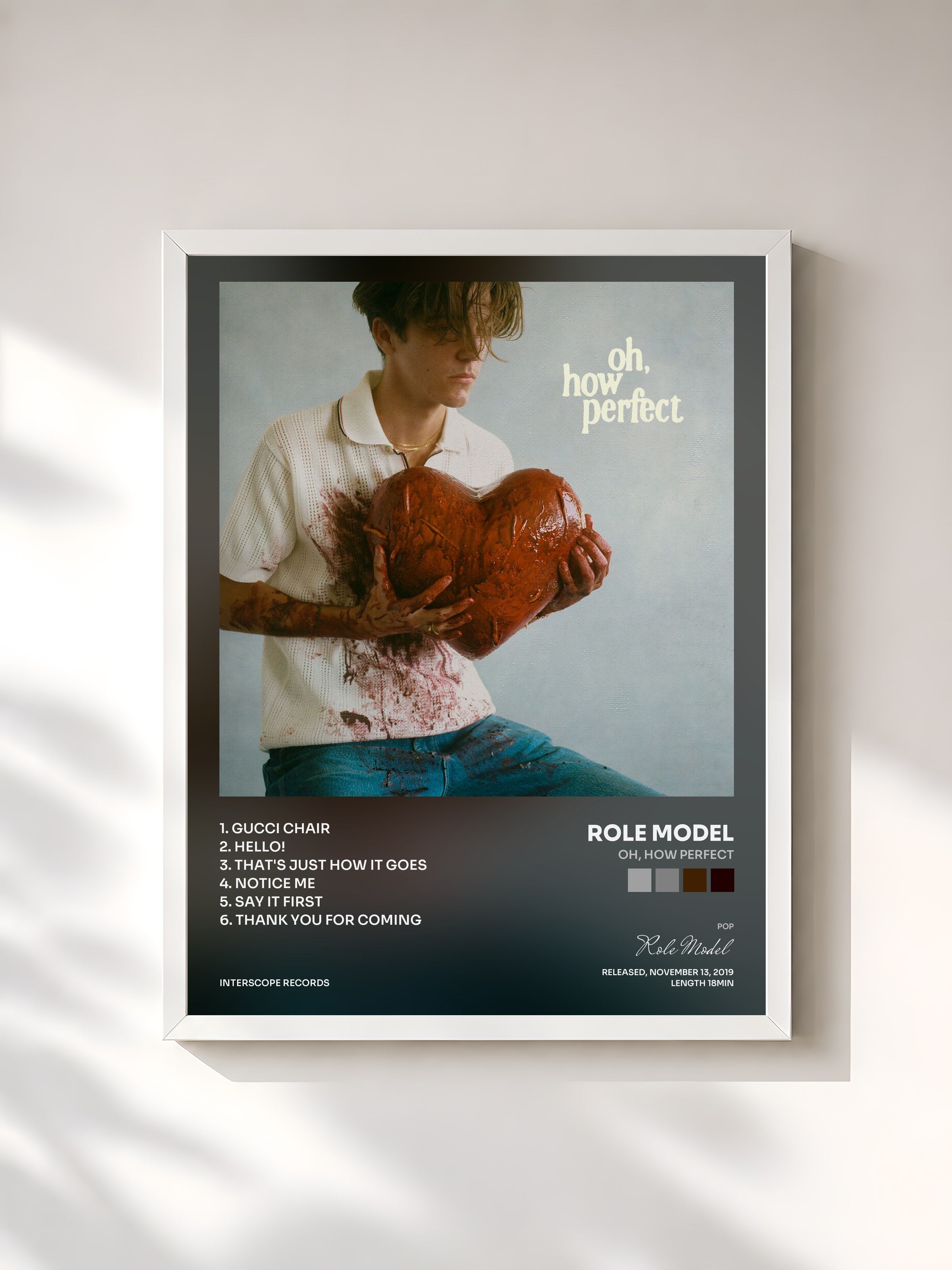 #blanc Tableau de l'album oh, how perfect de Role Model, cadre blanc, imprimé et encadré en France