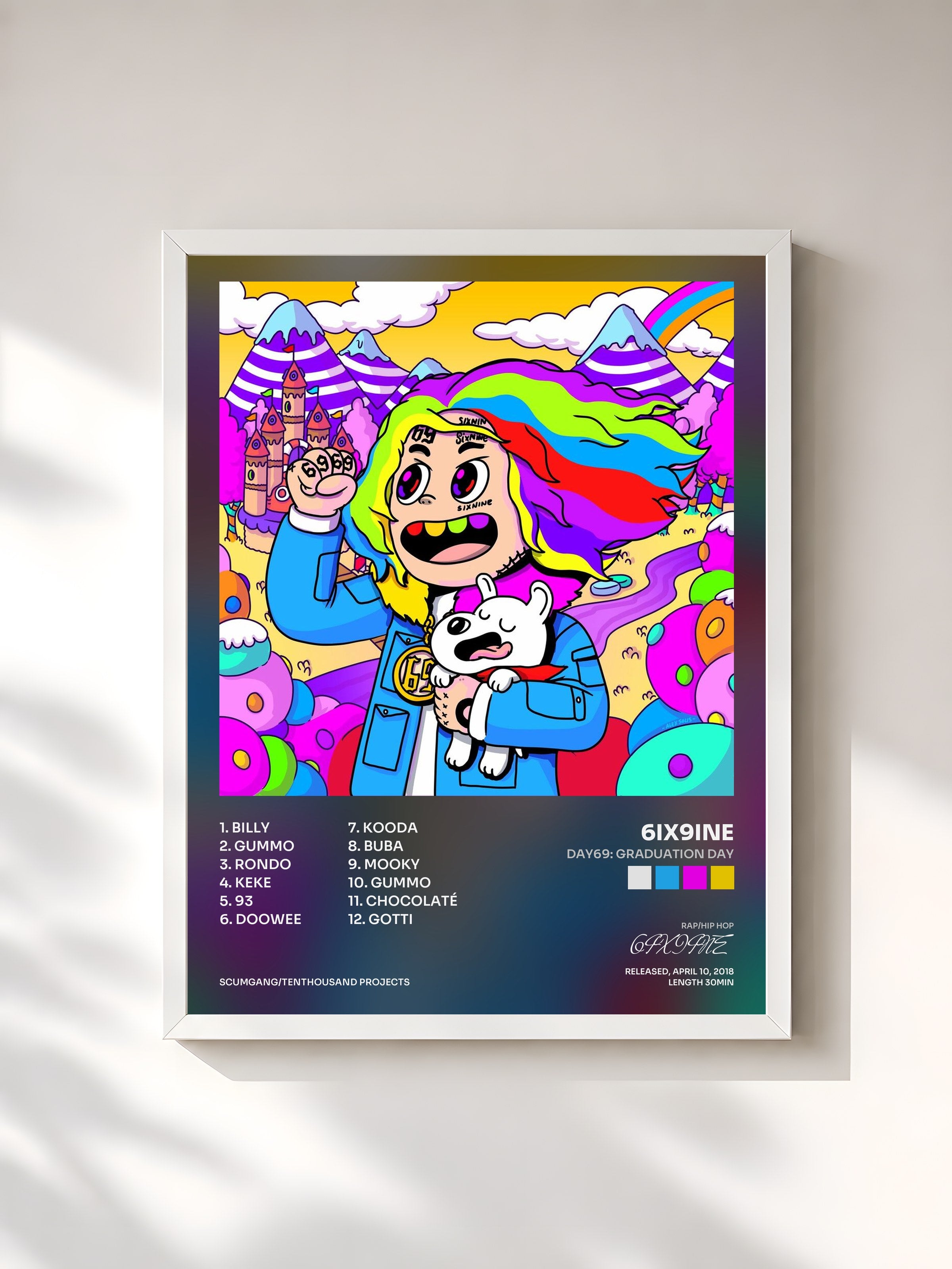 #blanc Tableau de l'album Day69: Graduation Day de 6IX9INE, cadre blanc, imprimé et encadré en France